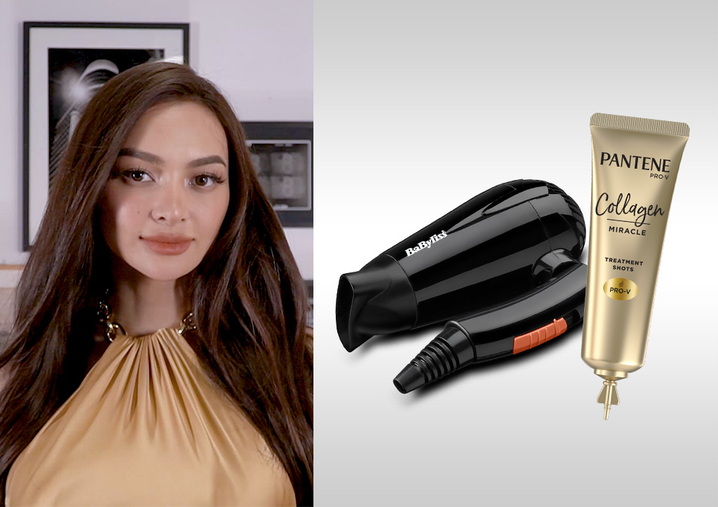 A versatile blow-dry look can be yours anywhere, anytime with the Pantene Collagen Miracle Treatment Shots and BaByliss Travel Dry 2000