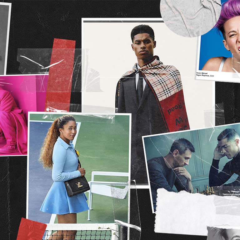 A square version of the article's featured image that shows athletes' recent collaboration with high fashion brands