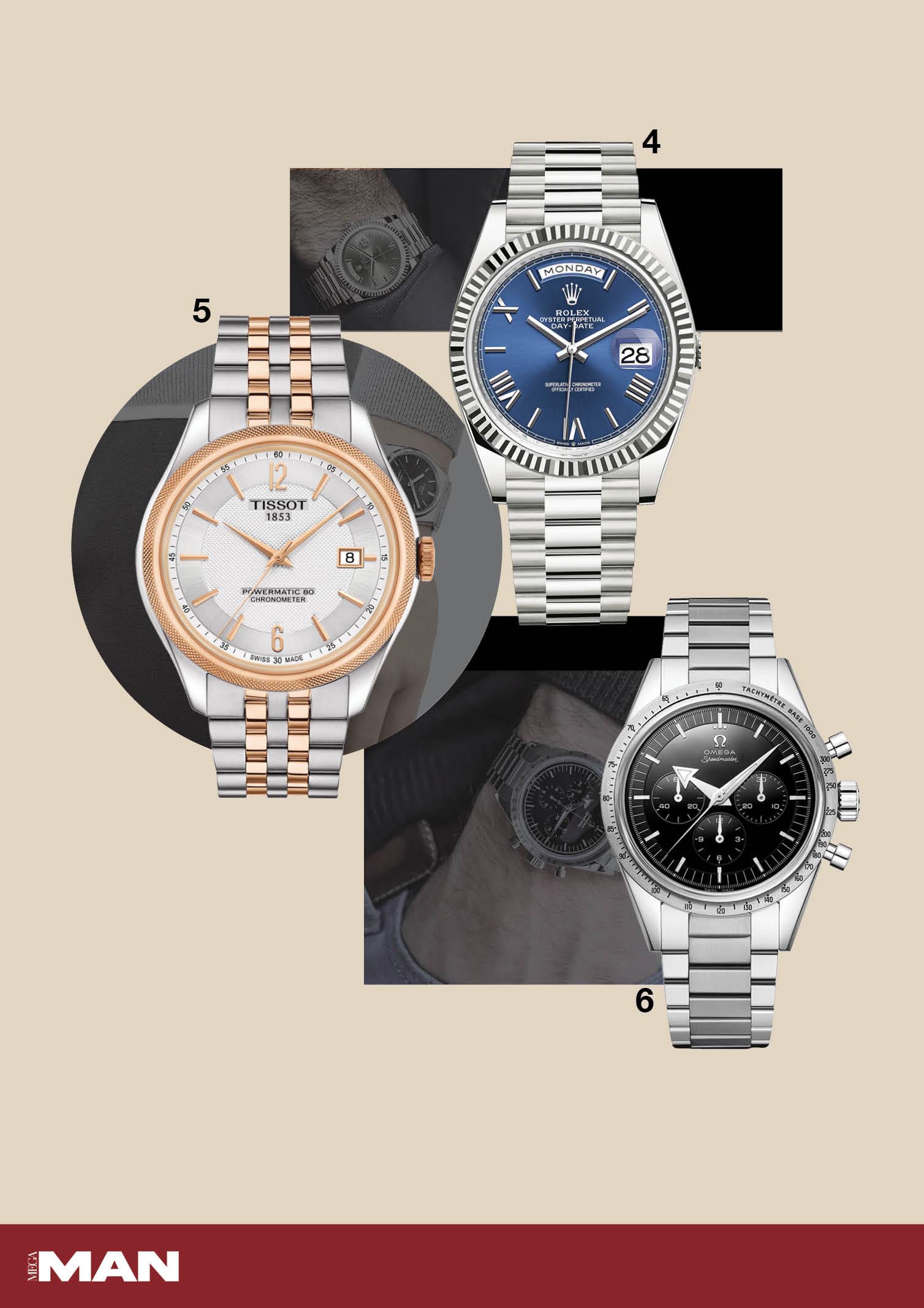 Tissot Ballade Powermatic 80 Gent, Rolex DayDate 40 and Omega Speedmaster Calibre 321 Chronograph 38.6 MM Watch images