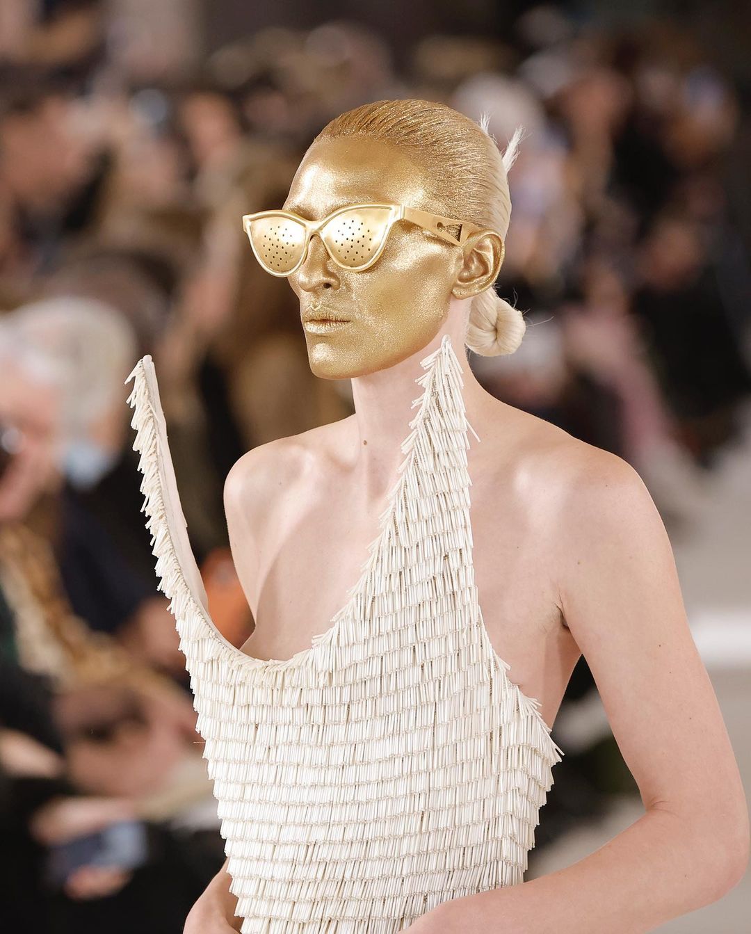 Gold face Paris Haute Couture Week 