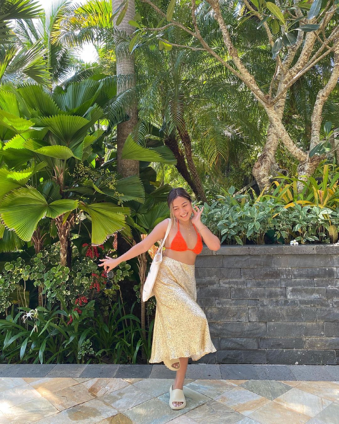 Ry Velasco wearing swimsuit with maxi skirt