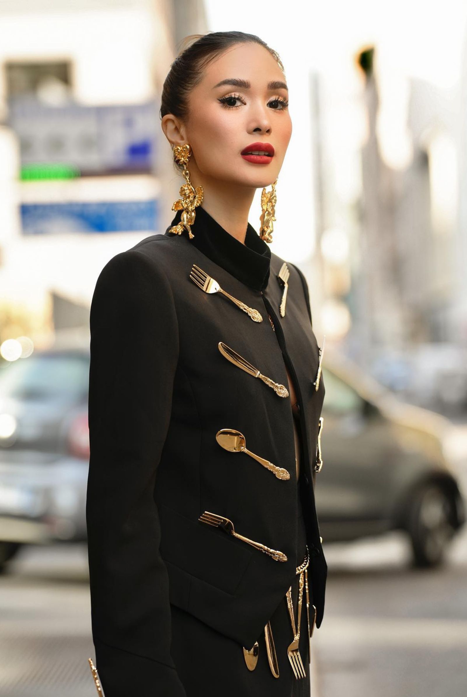 Heart Evangelista wearing Moschino styled by Jeremy Scott