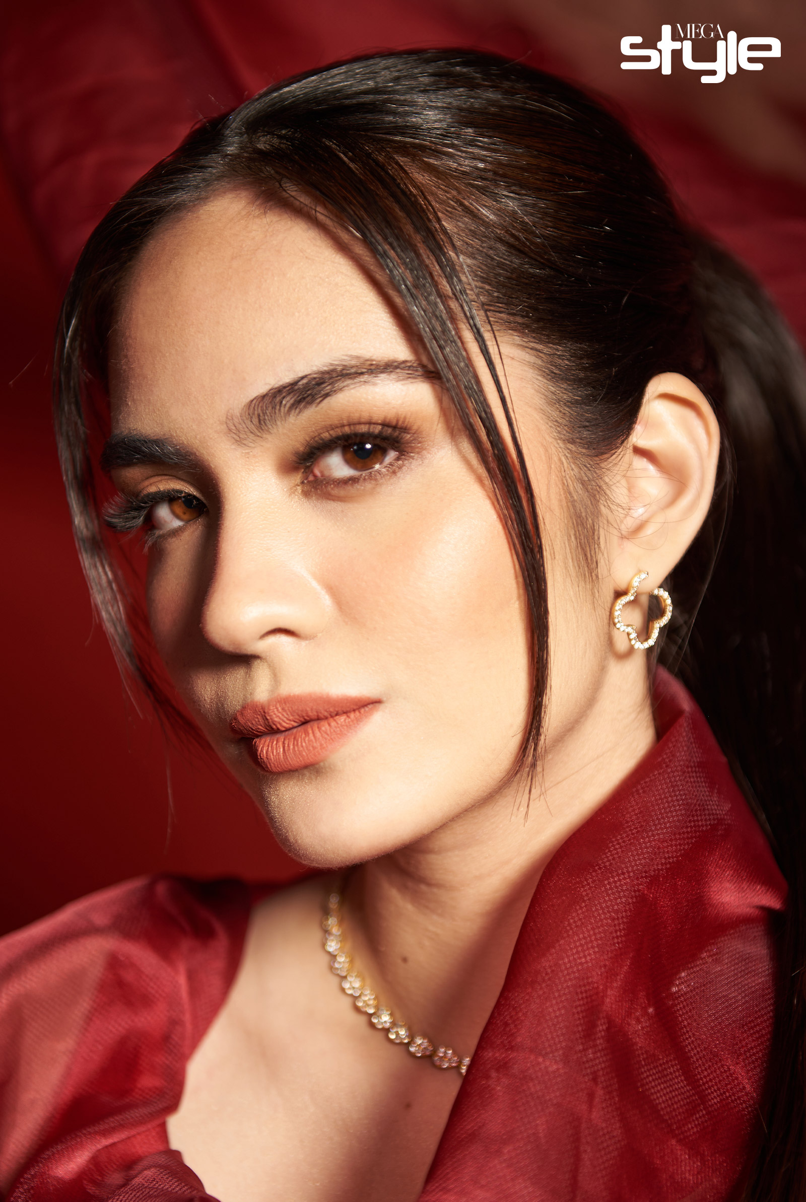 Angela Alarcon wearing YOU Beauty Rouge Power Lip Matte in Inspire