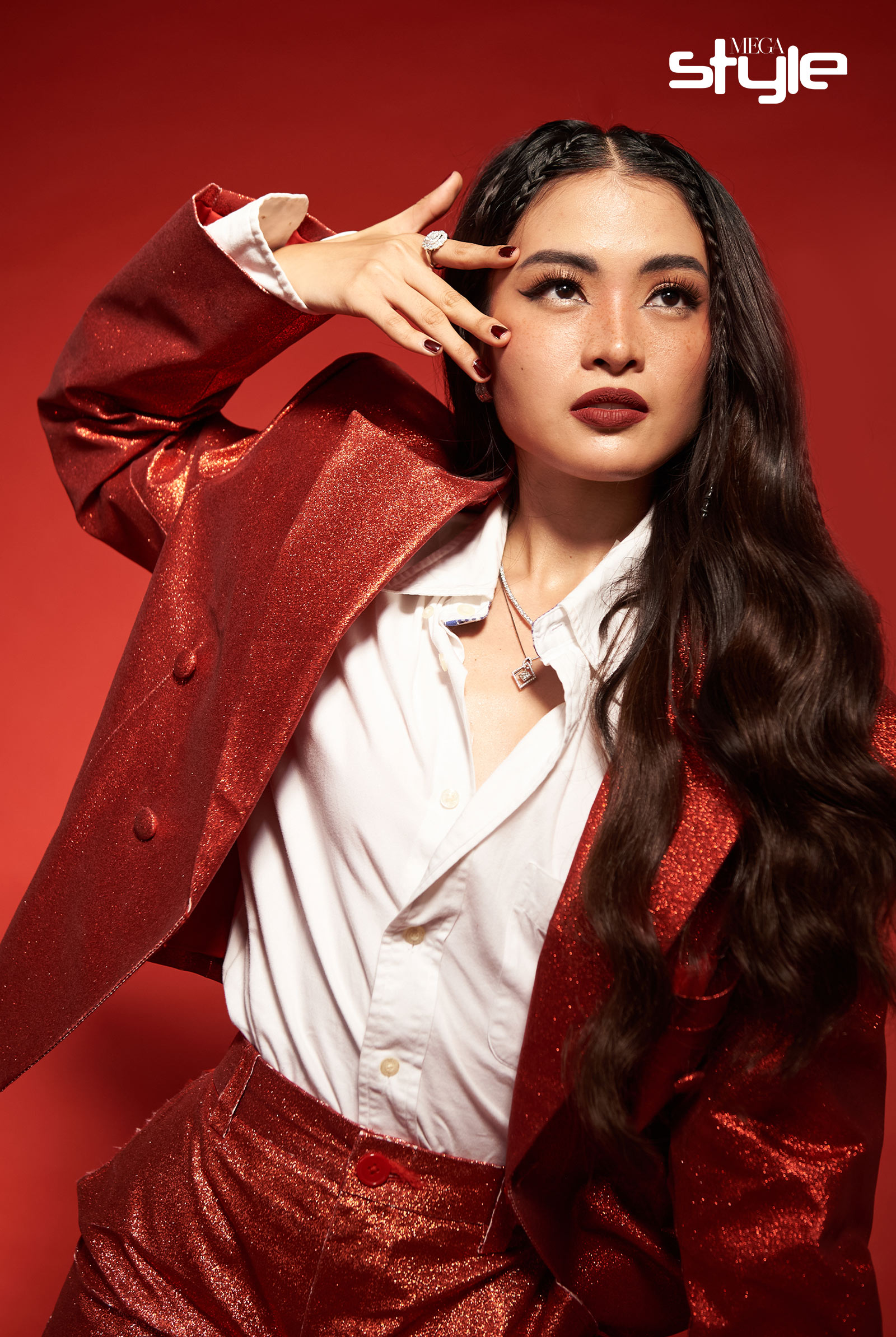 Aya Fernandez wearing YOU Beauty Rouge Power Lip Matte in Allure
