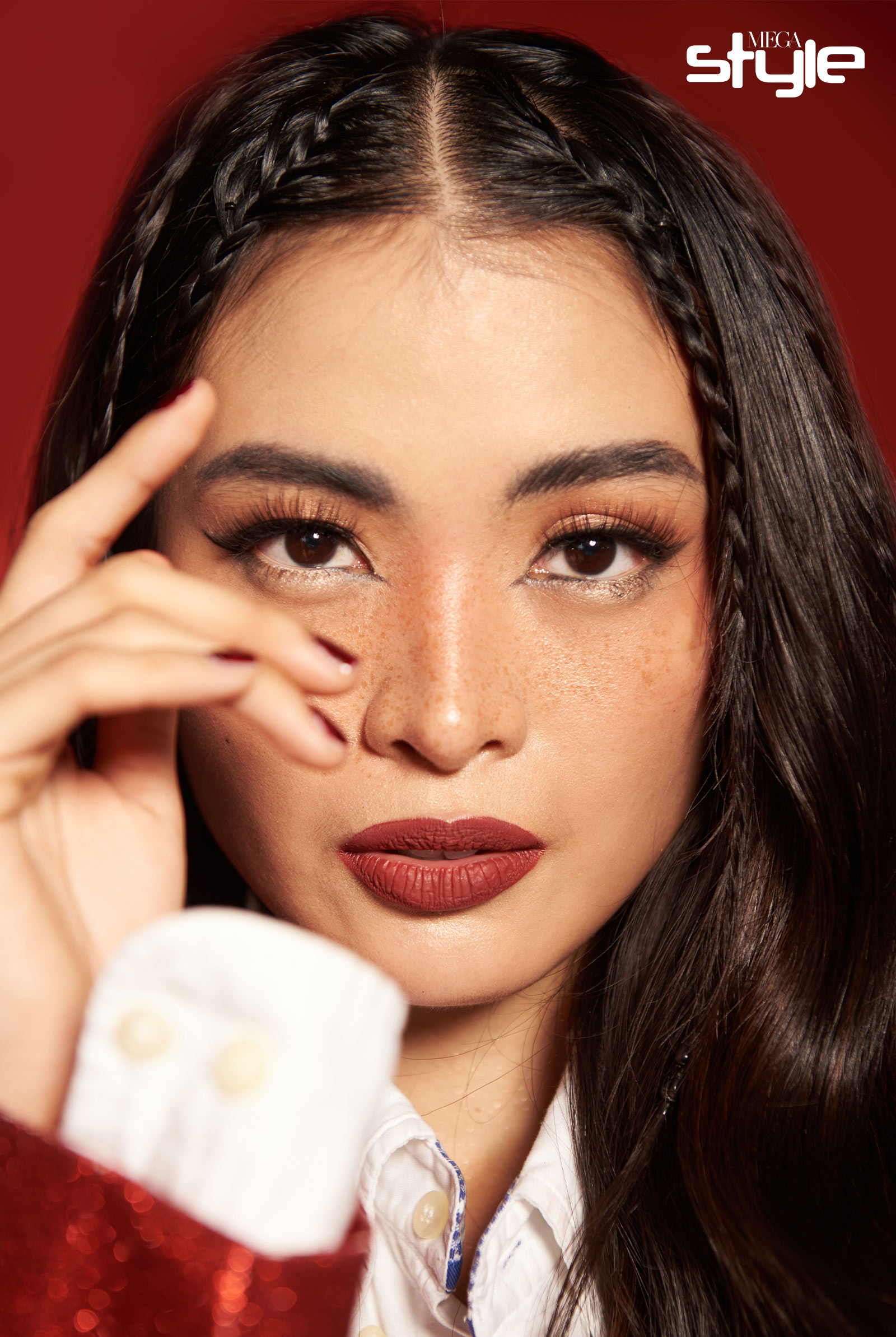 Aya Fernandez wearing YOU Beauty Rouge Power Lip Matte in Allure