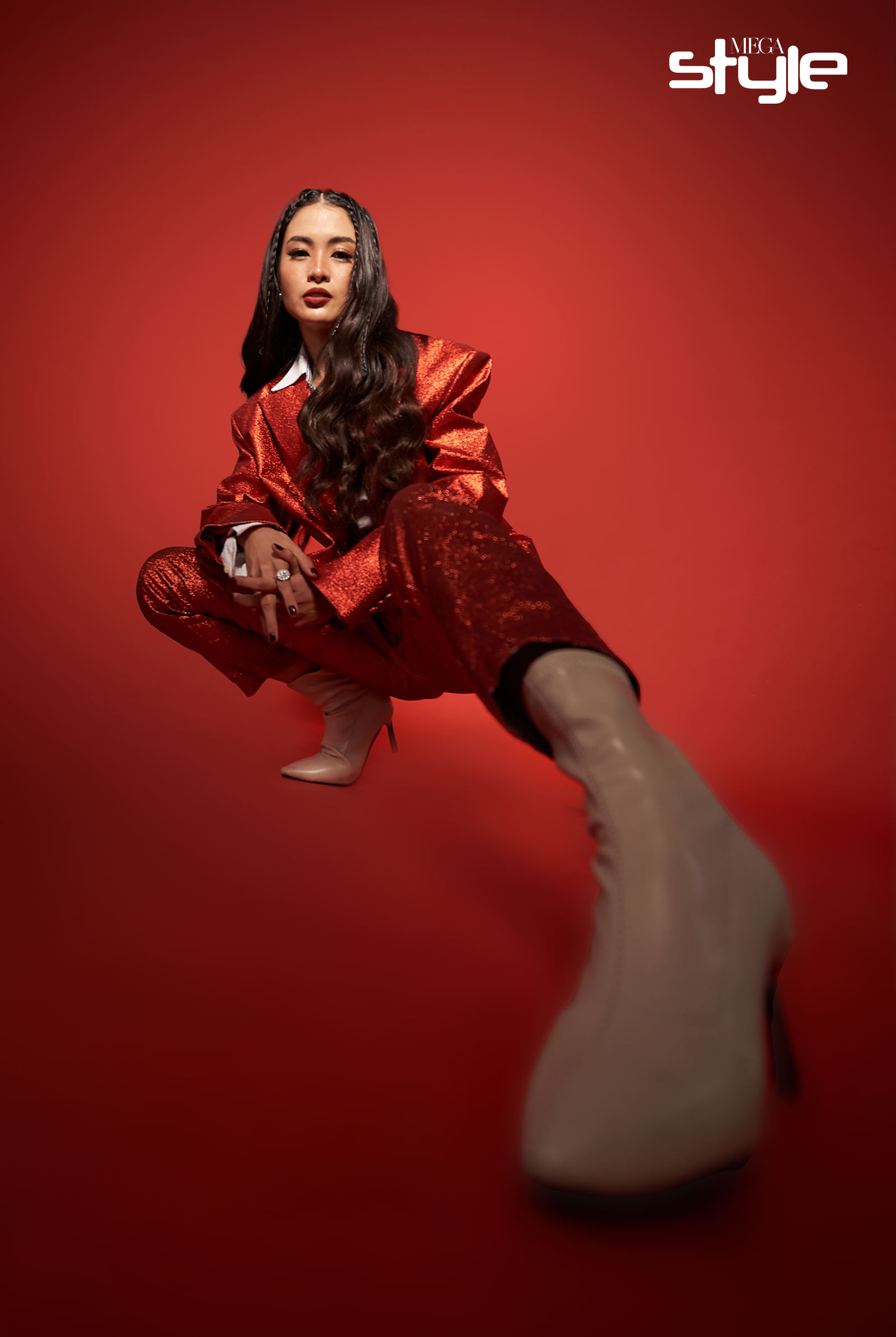 Aya Fernandez wearing YOU Beauty Rouge Power Lip Matte in Allure