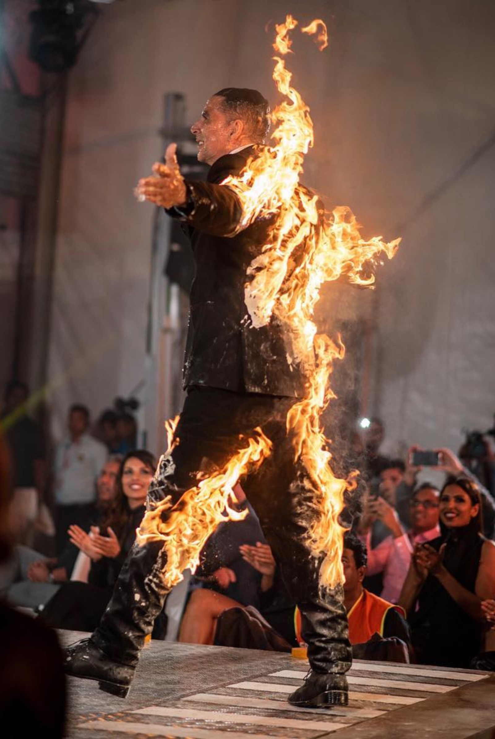 Model Covered in Fire Paris Fashion Week