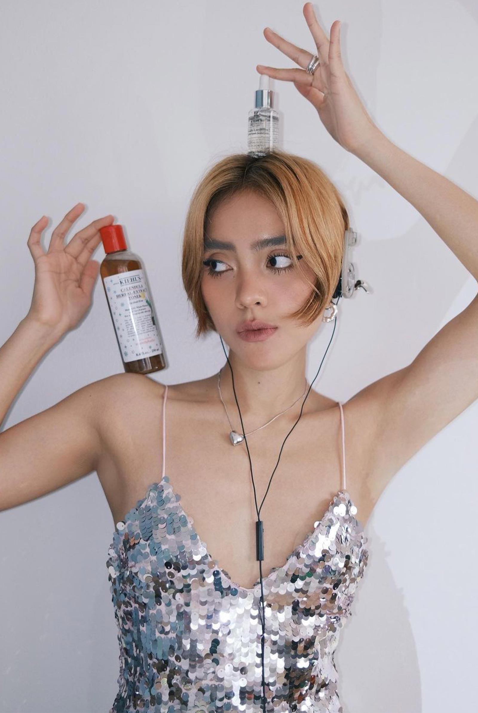 girl with hair products