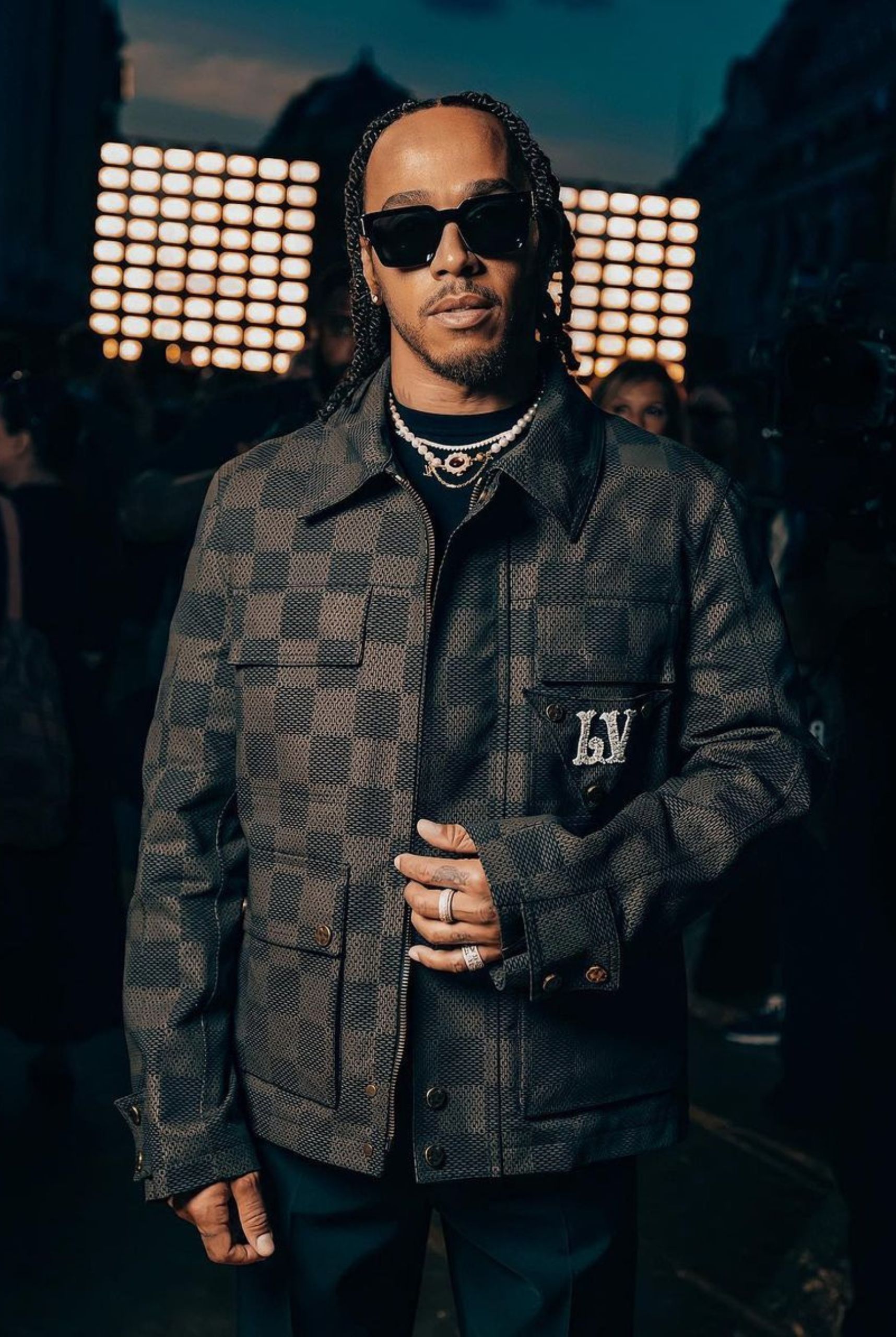 Lewis Hamilton in Pharell's Louis Vuitton's Spring Summer 2024 Show
