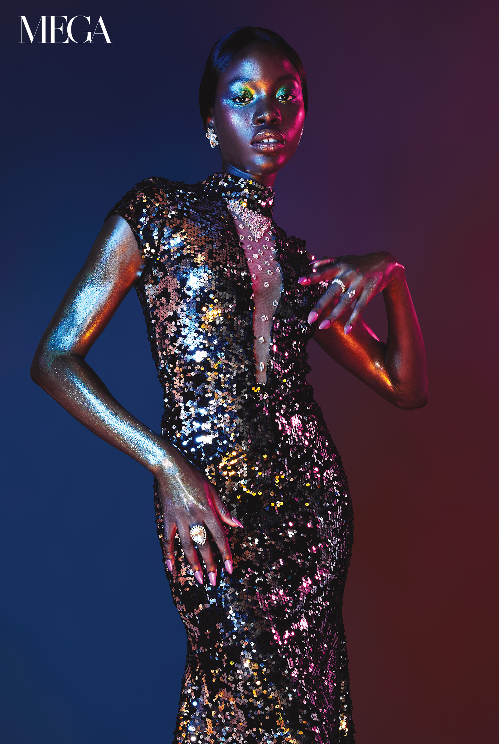 Black short sleeve sequined gown by JHAY LAYSON