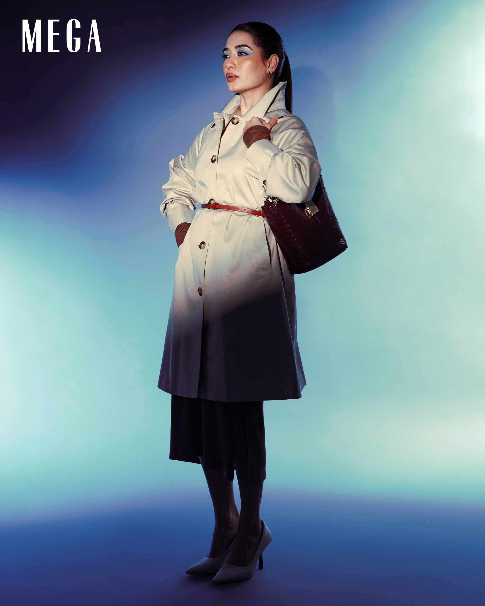 nicole andersson statement heel shoe, leather bag, and skinny belt marks and spencer