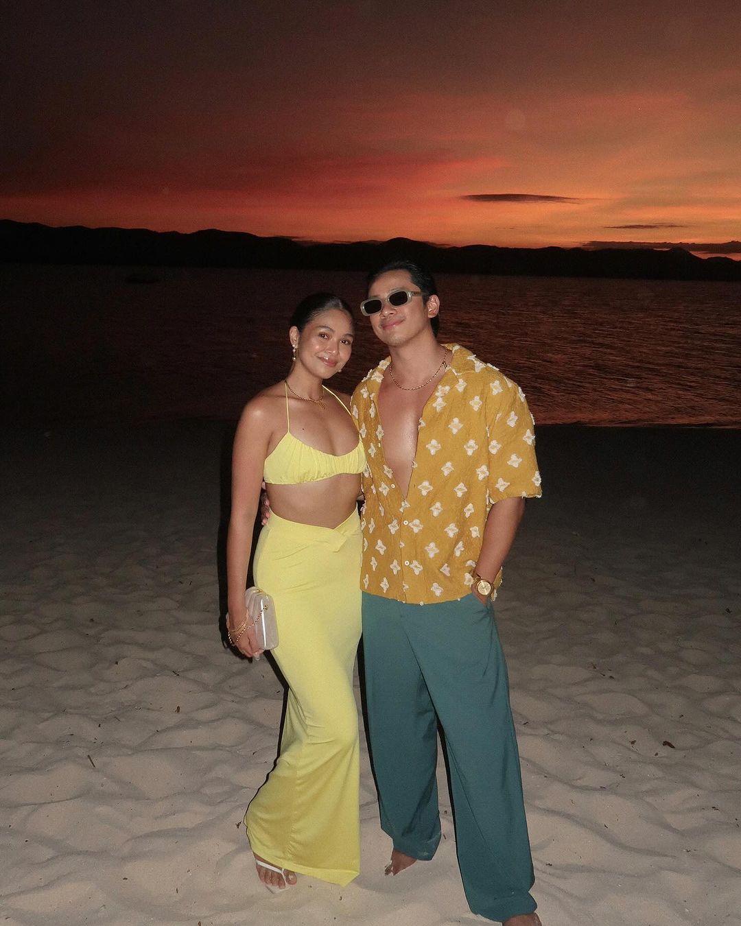 Laureen Uy Miggy Cruz weddings guests Palawan destination fashion style maximalist colors prints beach wedding blogger besties Angelique Manto David Guison
