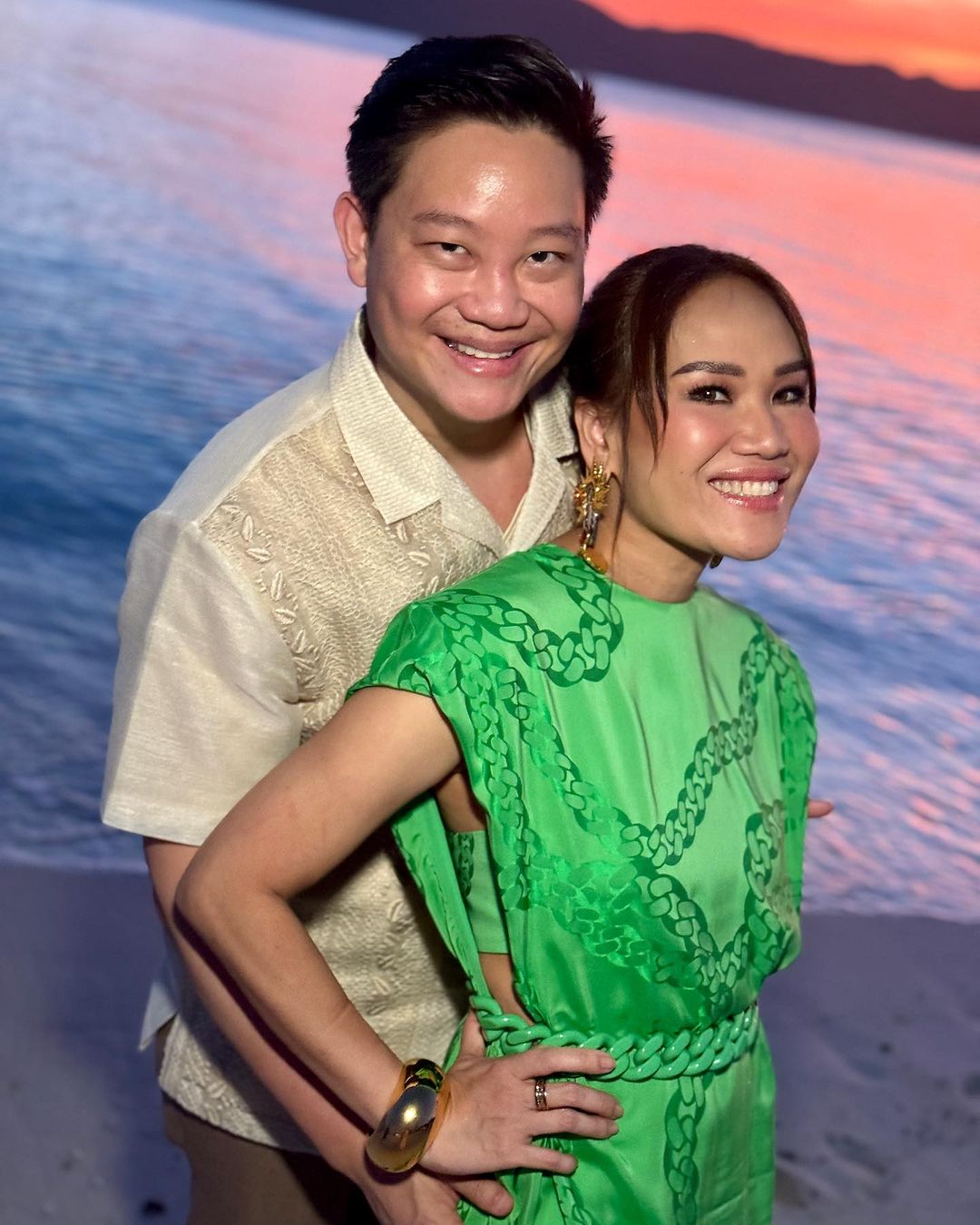 Laureen Uy Miggy Cruz weddings guests Palawan destination fashion style maximalist colors prints beach wedding blogger besties Aivee Teo Z clinic treatments bride