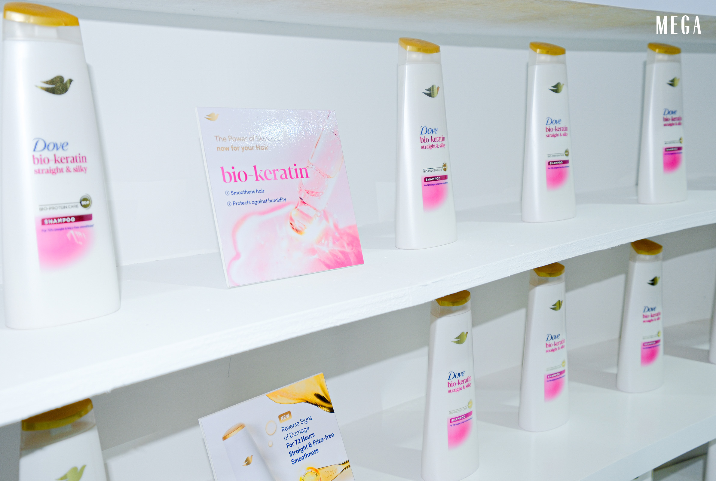 Dove's Bio-Keratin Straight and Silky Shampoo and Conditioner.