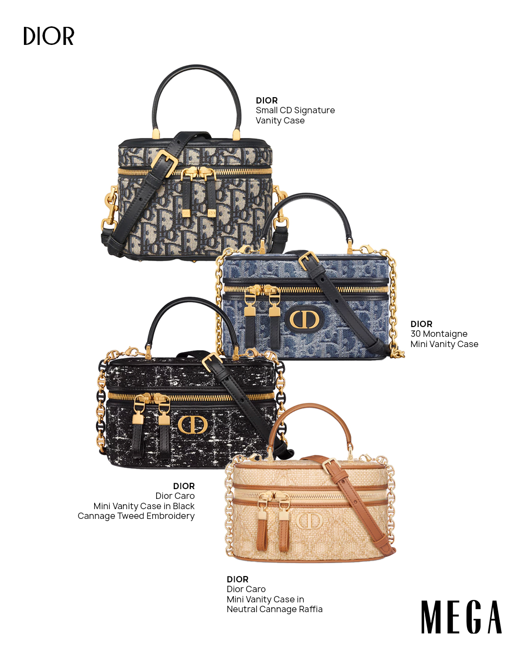 Dior Vanity Case Small CD Signature 30 Montaigne Mini Caro Cannage Tweed Embroidery Mini Vanity Case Neutral Cannage Raffia