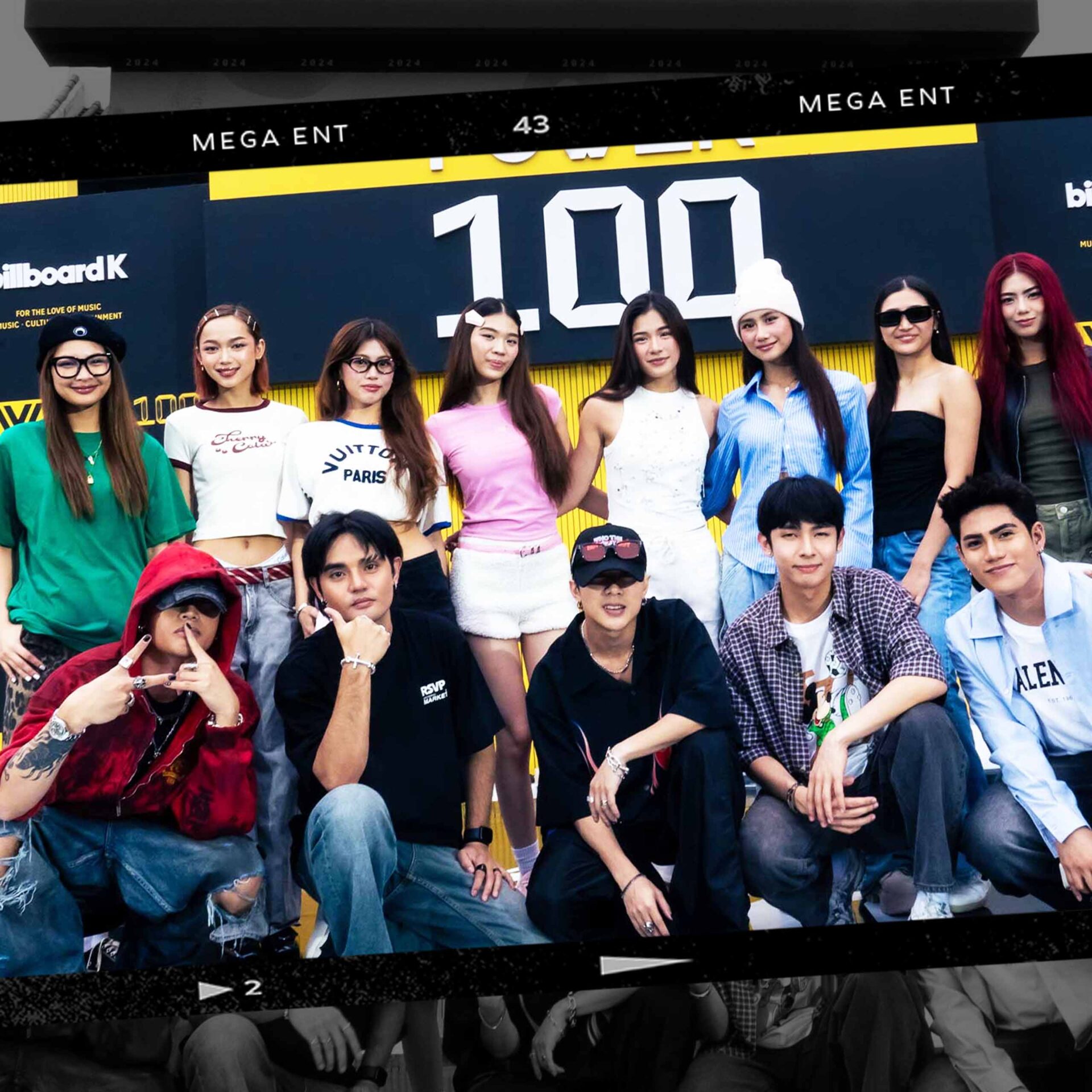 SB19 and BINI pose for a photo at the Billboard K Power 100 soundcheck