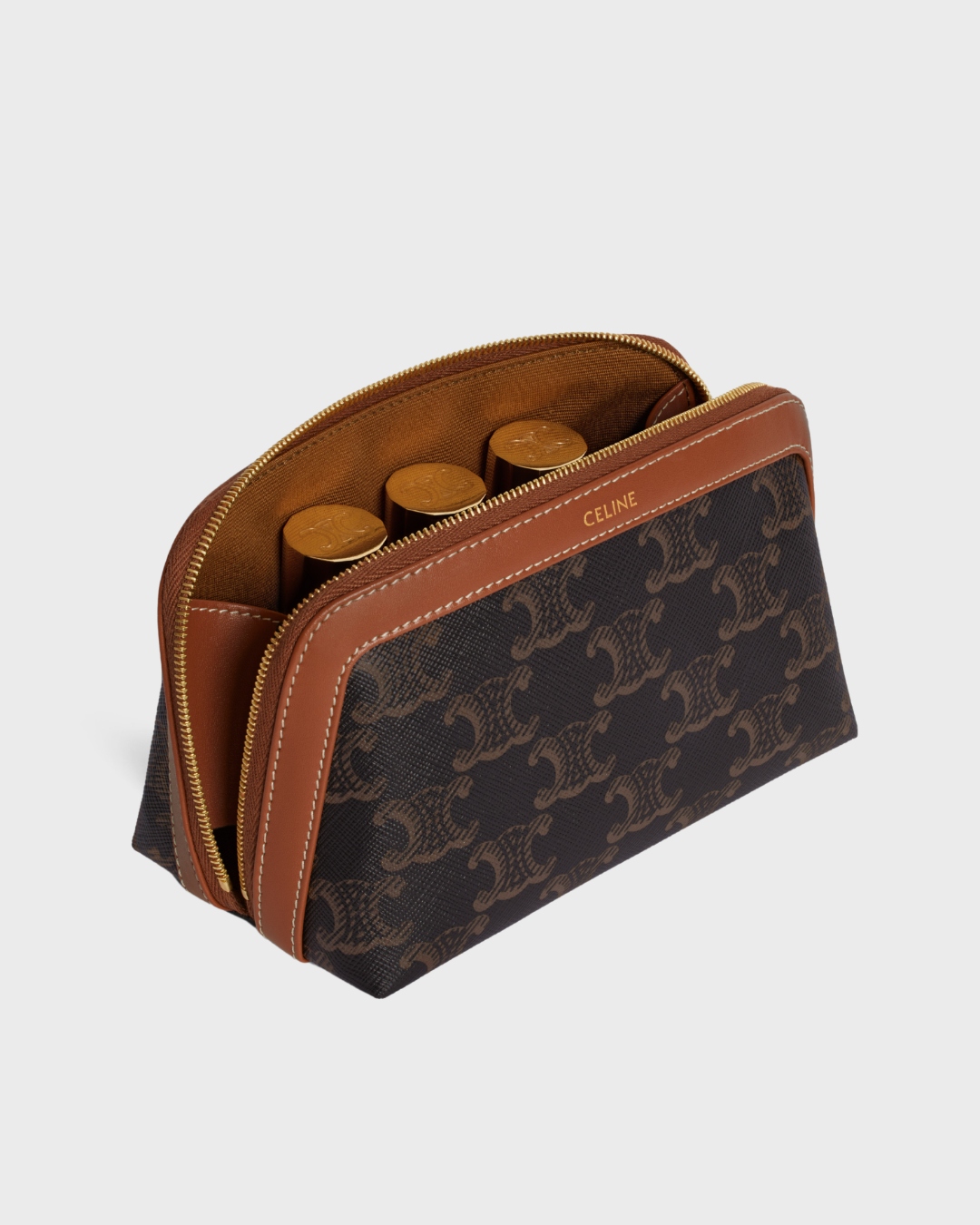 Celine Small Cosmetic Pouch in Triomphe Canvas and Calfskin