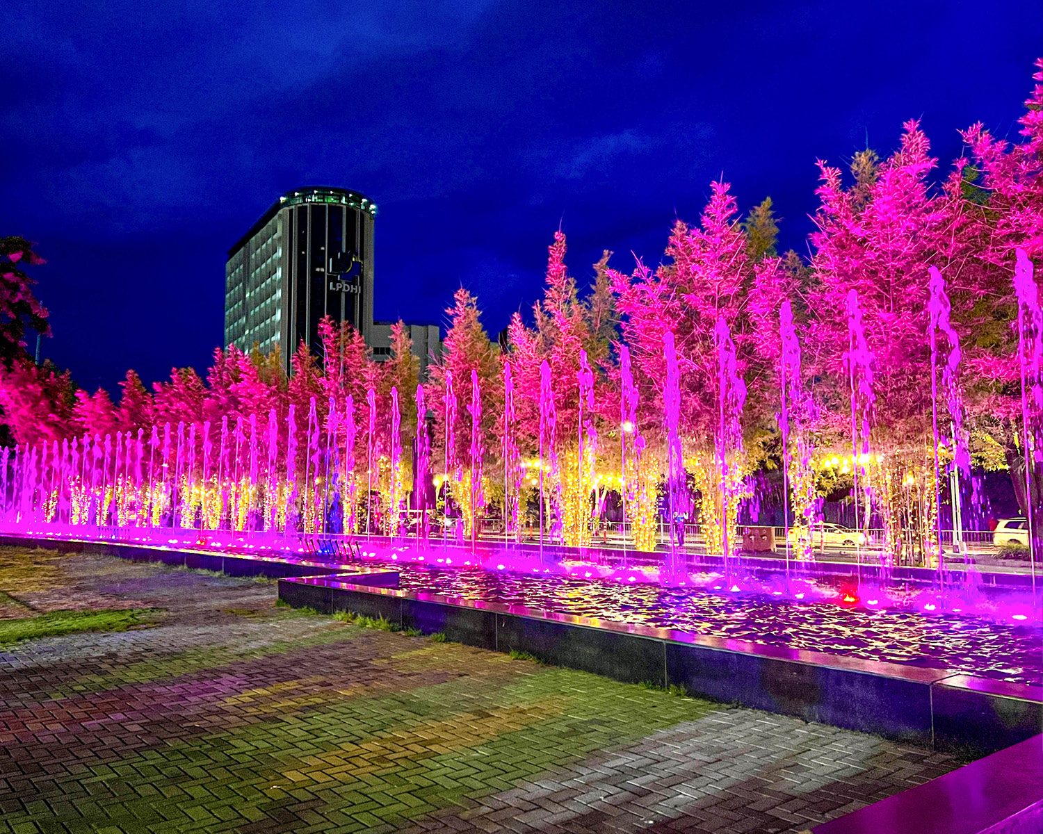 SM Lanang fountain in pink