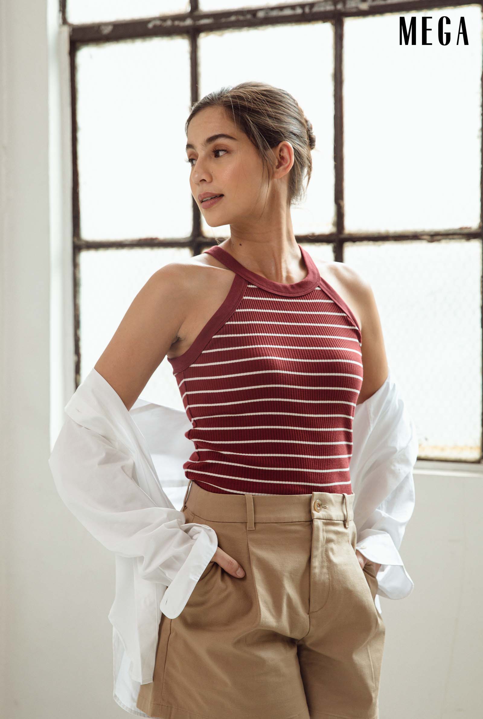 Jasmine Curtis-Smith wearing the Uniqlo Halter Neck Bra Sleeveless Top