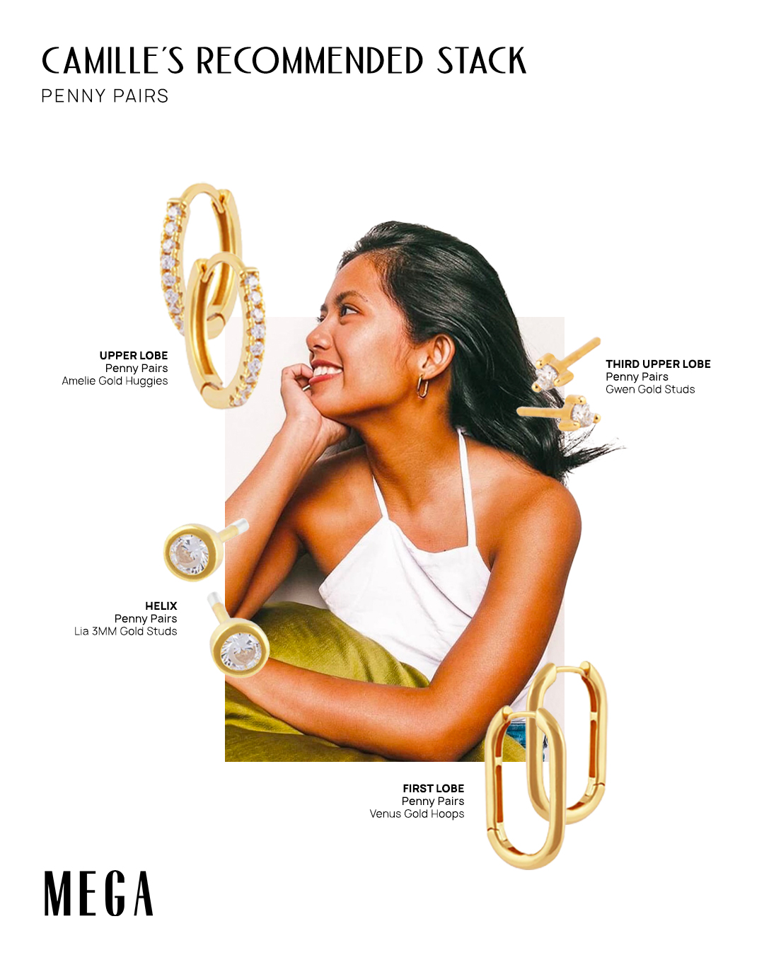 Camille Jimenez-Sandico of Penny Pairs earring stacks