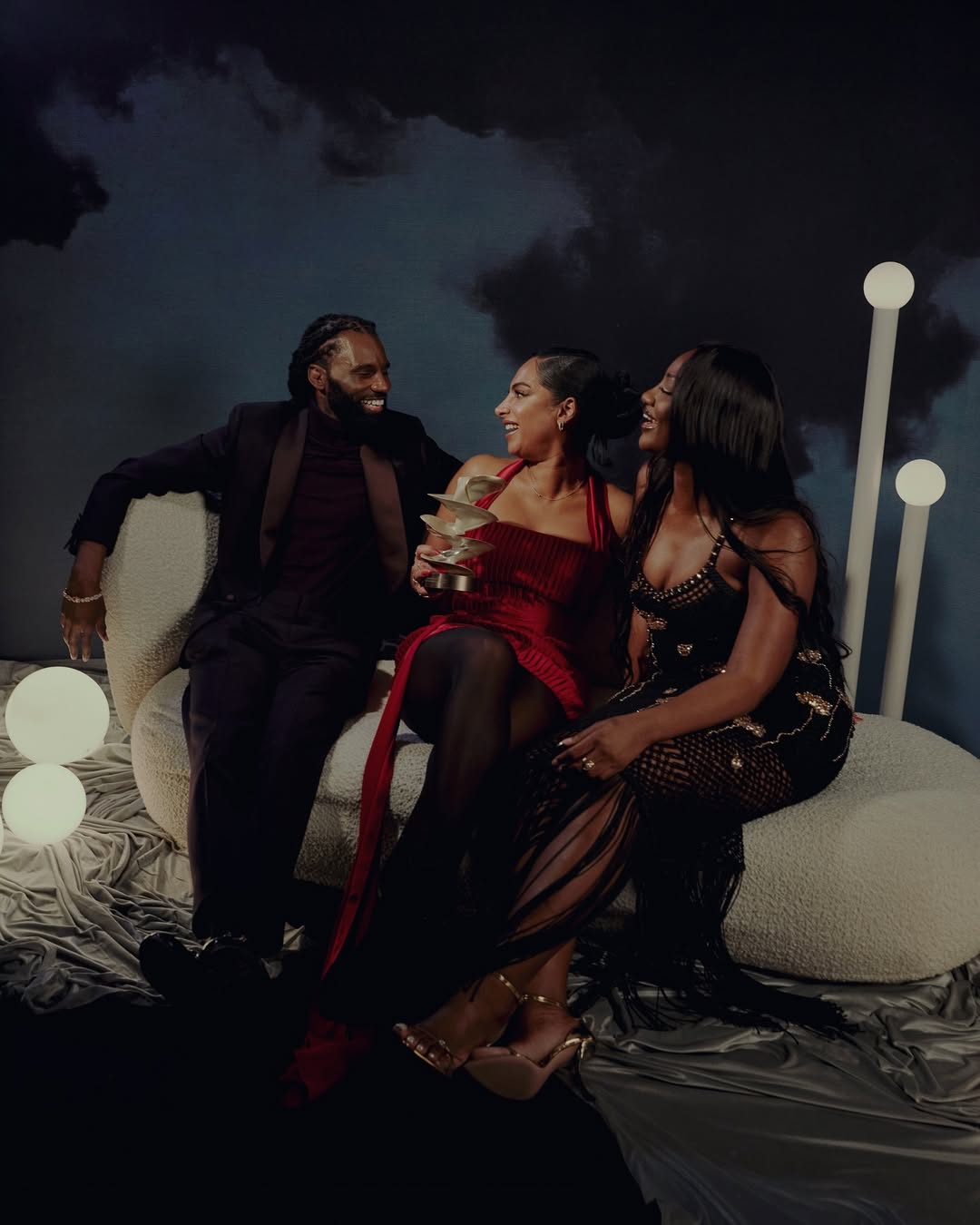 The Winners of the British Fashion Awards 2024 Priya Ahluwalia with presenters TEMS and Wretch32