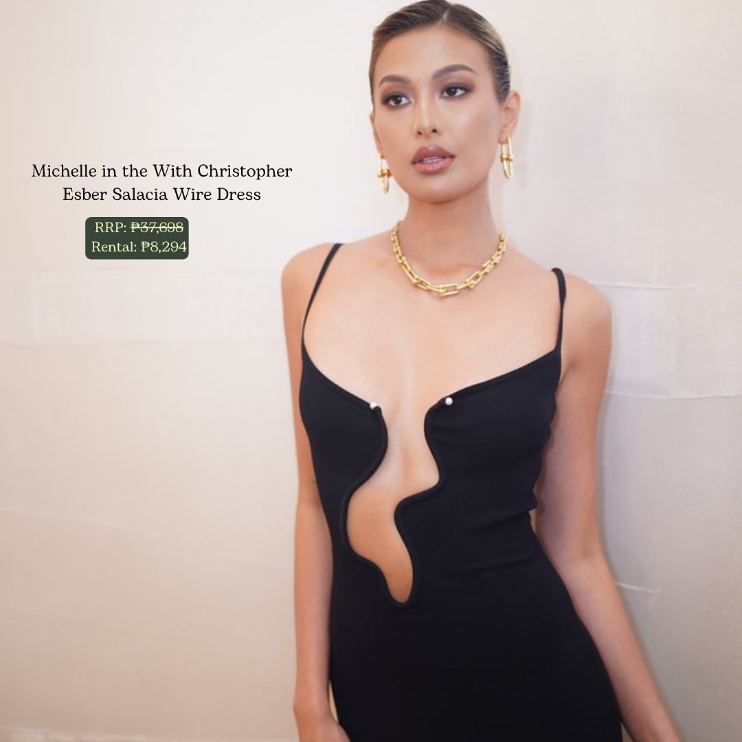 Michelle Dee in a Salacia Wire Dress by Christopher Esber  rnt wardrobe rental places outfits affordable sustainable convenient