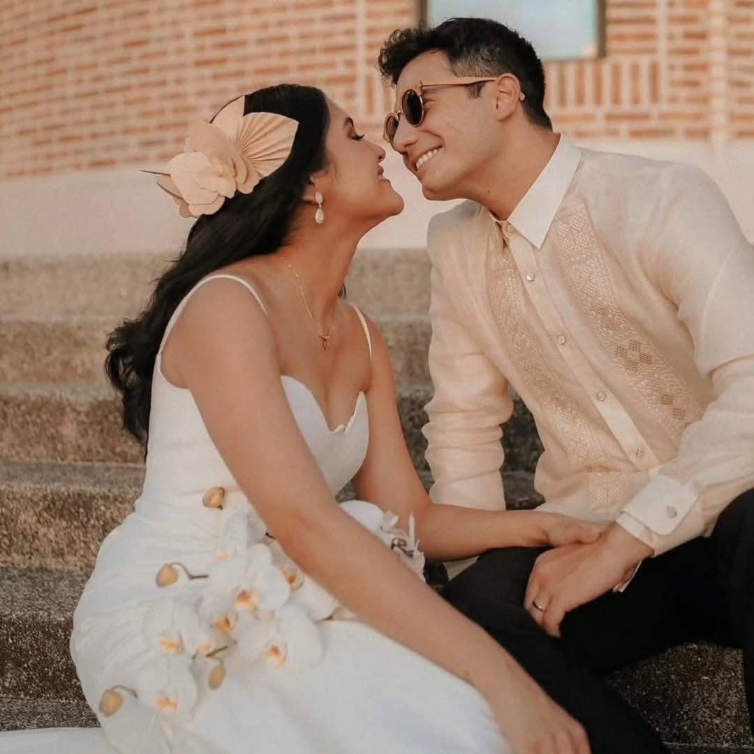 Kiana Valenciano with her husband on the day of their secret wedding, featuring Mich Dulce's Sofia Crown