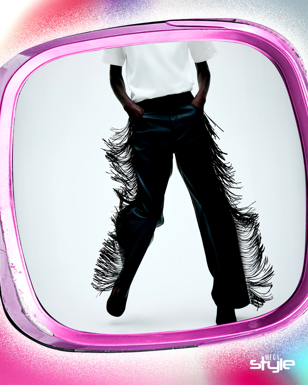 Get loud with H&M's Fringe Coated Pants, sure to turn heads your way with every step  maximalist maximalism streetwear pieces design element print pattern jewelry