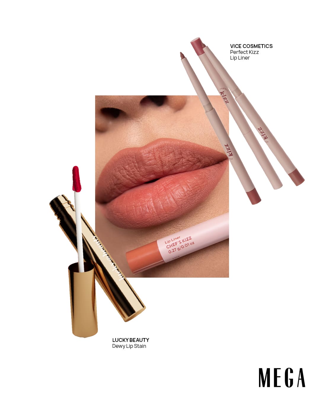 Vice Cosmetics Perfect Kizz Lip Liner + Lucky Beauty Dewy Lip Stain  