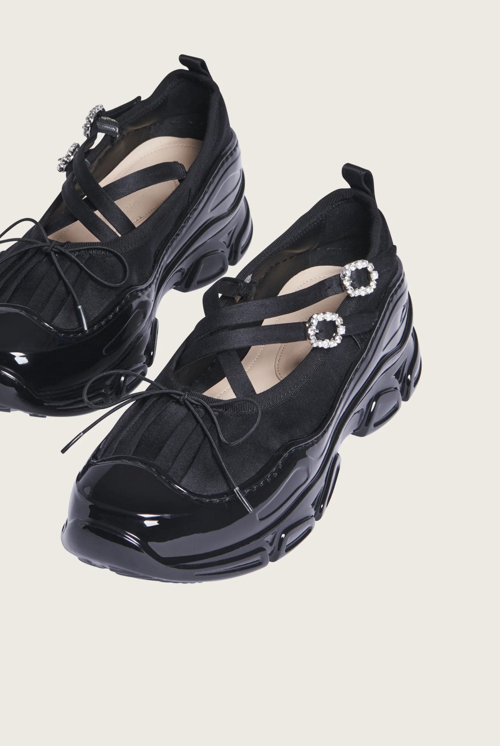 Simone Rocha Crystal Buckle Tracker Leather-Trimmed Shoes
