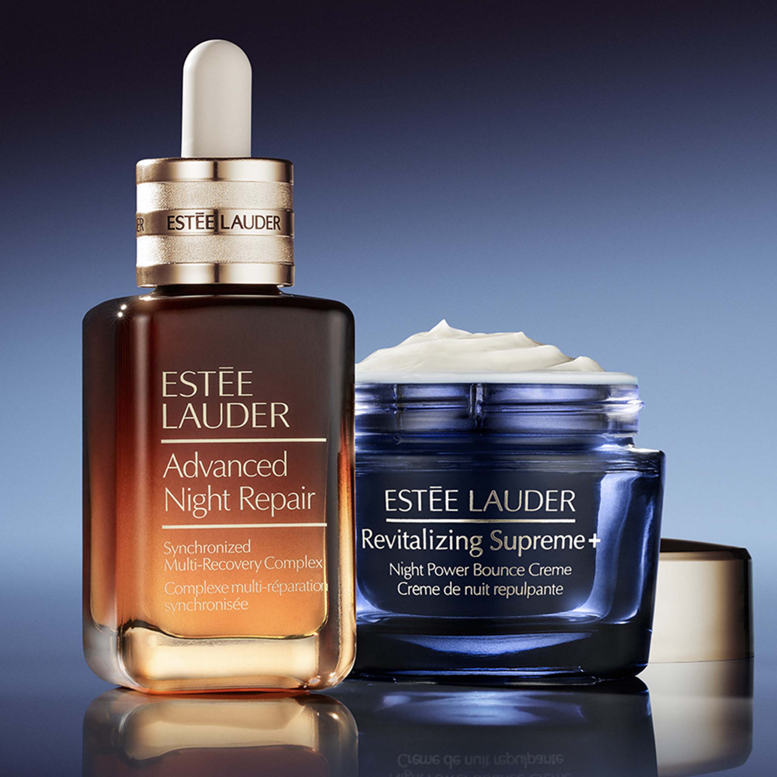 Estée Lauder's newest nighttime skincare combination—Advanced Night Repair Serum Synchronized Multi-Recovery Complex and Revitalizing Supreme+
Night Power Bounce Creme Moisturizer