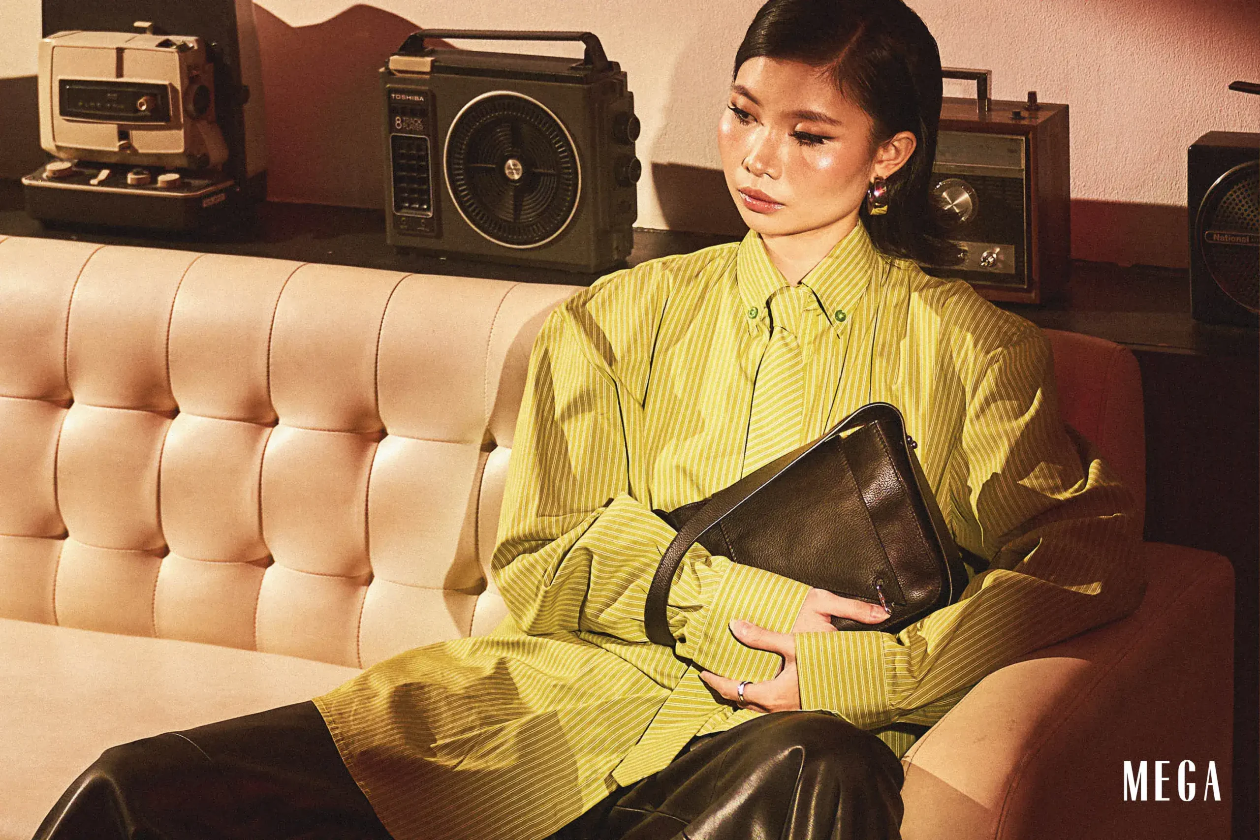 R/STUDIOS R.E.D. long sleeve shirt in Pear Green, Tie Mini in Ink bag