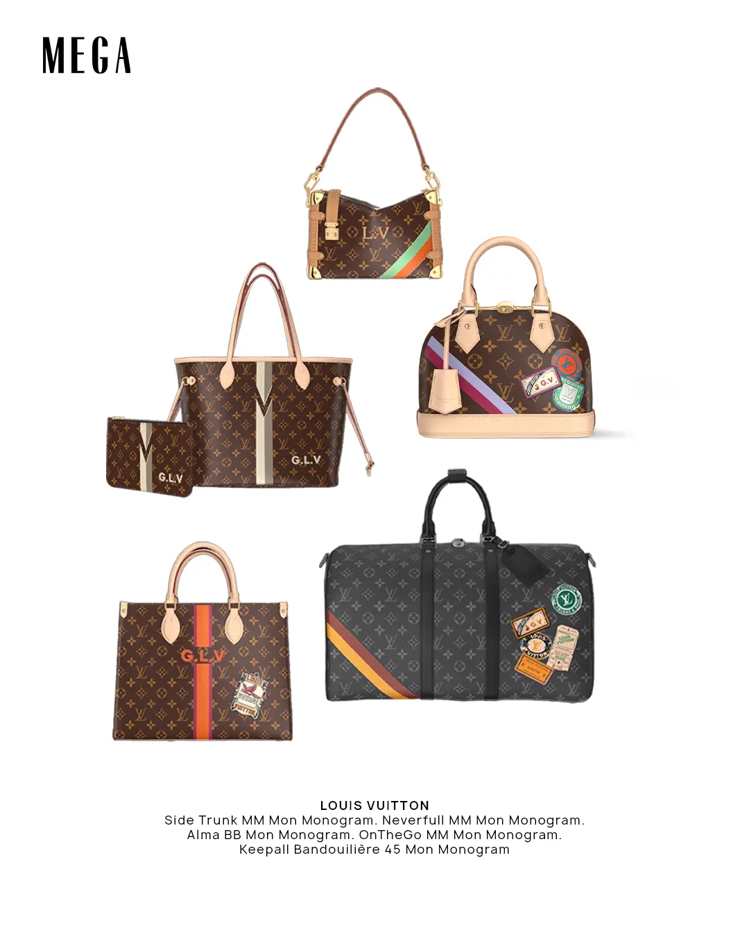 Louis Vuitton personalized bags Mon monogram Alma keepall trunk totes