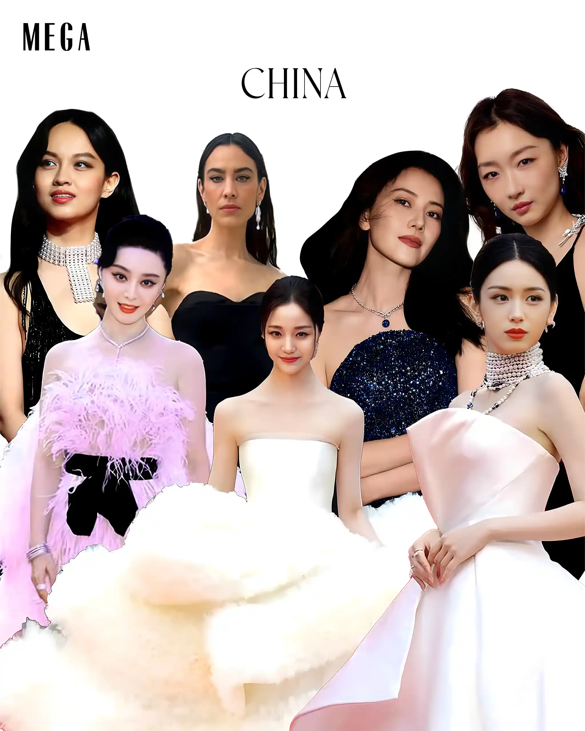 Zhou Dongyu in Boucheron. Fan Bingbing in Tamara Ralph. Wan Qian Hui in Wang Feng. Zhou Ye in Alexis Mabille. Alexa Chung in Celine. Gao Yuanyuan in Georges Hobeika. Zhong Chuxi in Elie Saab.