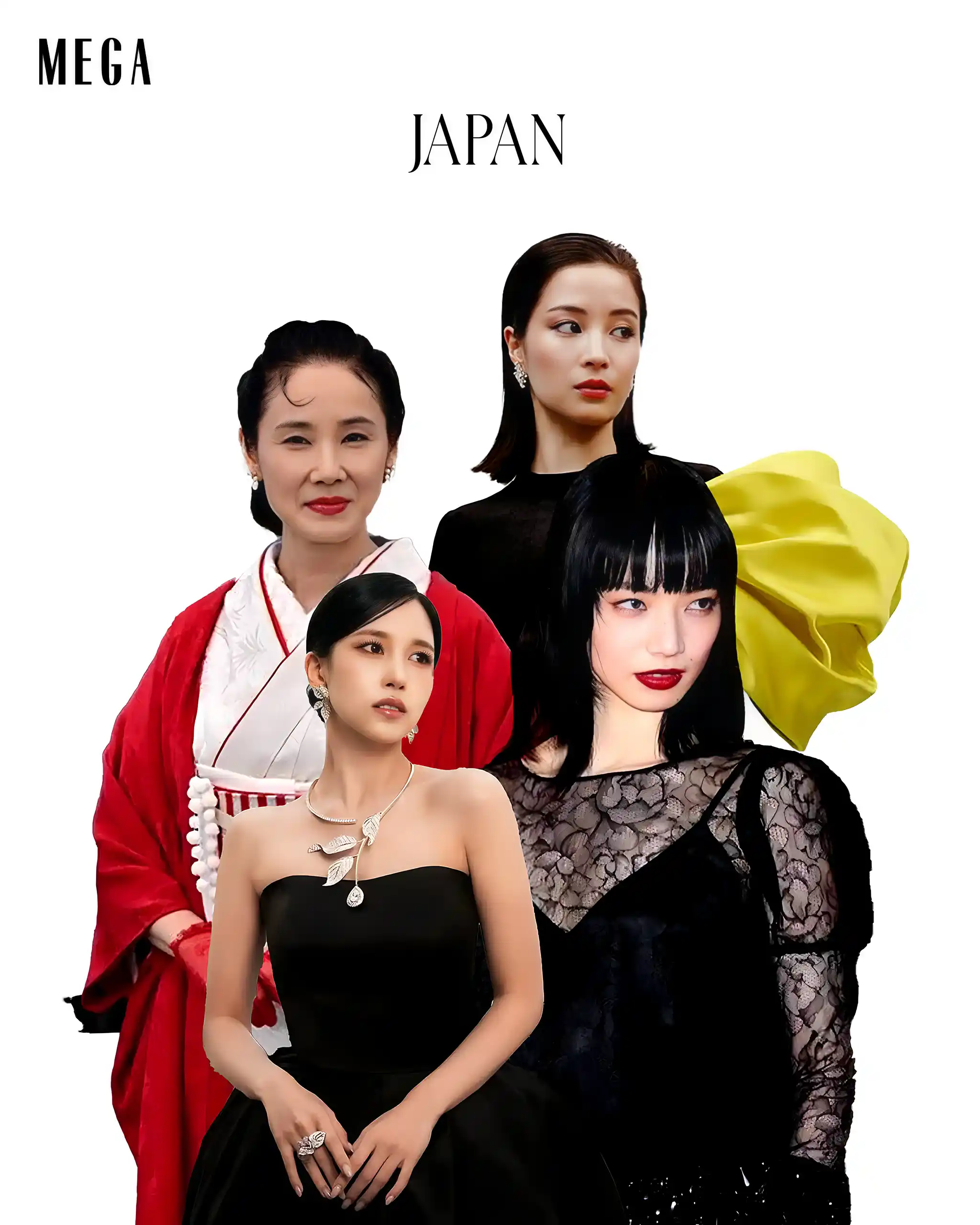 Suzu Hirose in Louis Vuitton. Yō Yoshida in Malhotra. Nana Komatsu in Chanel. TWICE Mina in Boucheron.