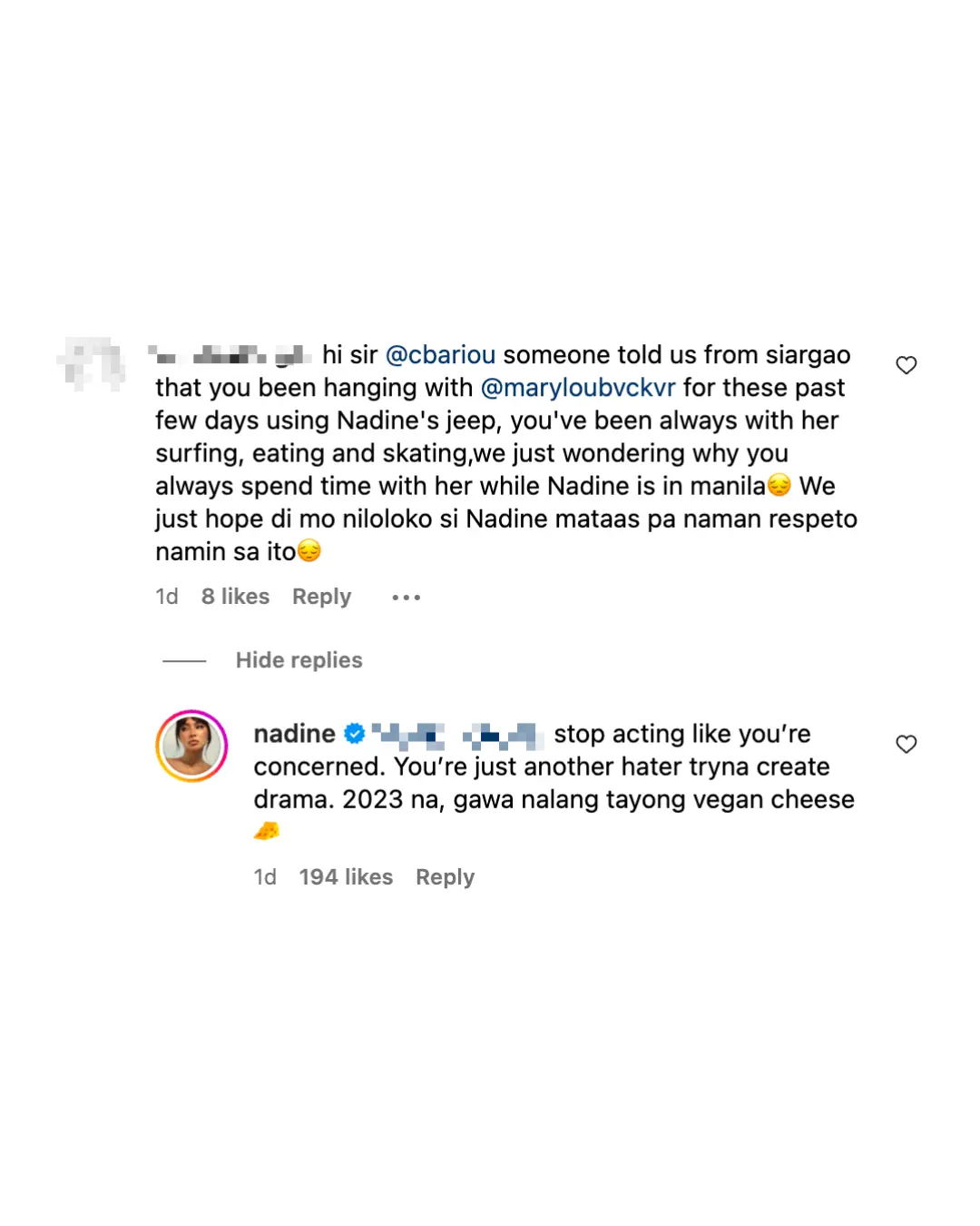 Nadine Lustre shuts down Christophe Bariou cheating rumors