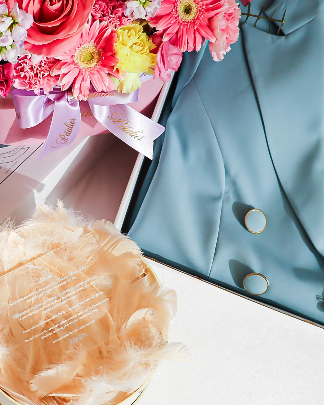 mothers day gift guide flowers and suit ÀMEN x Petalier
