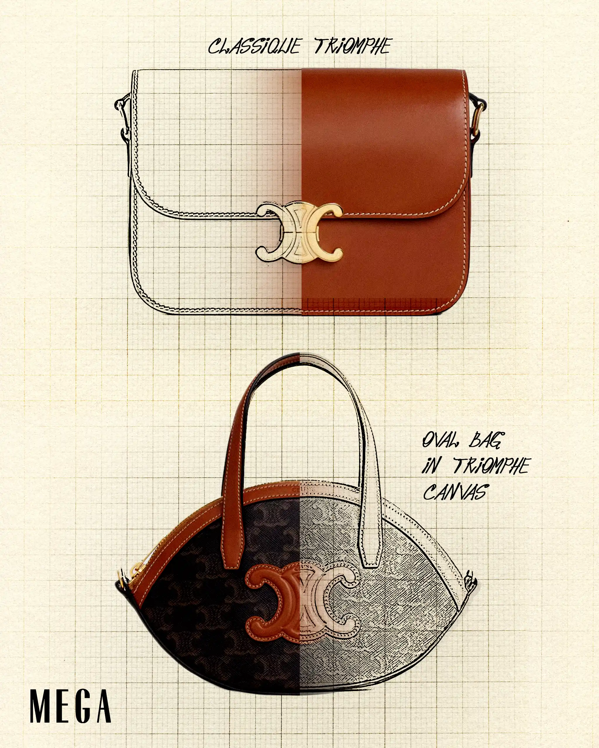 The celine CLASSIQUE TRIOMPHE AND OVAL BAG IN TRIOMPHE CANVAS