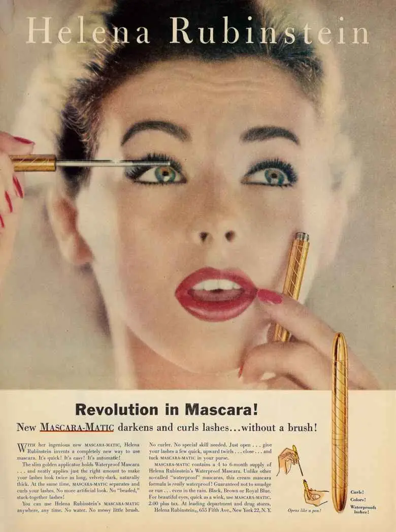 A Helena Rubinstein Mascara-Matic advertisement from 1957
