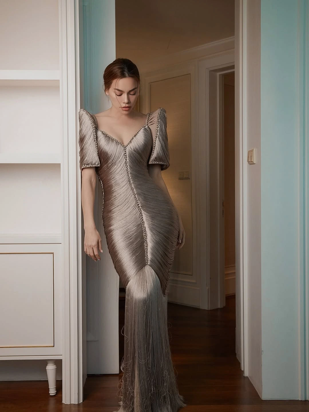 Ho Ngoc Ha in a contemporary fringe filipiniana by rajo laurel