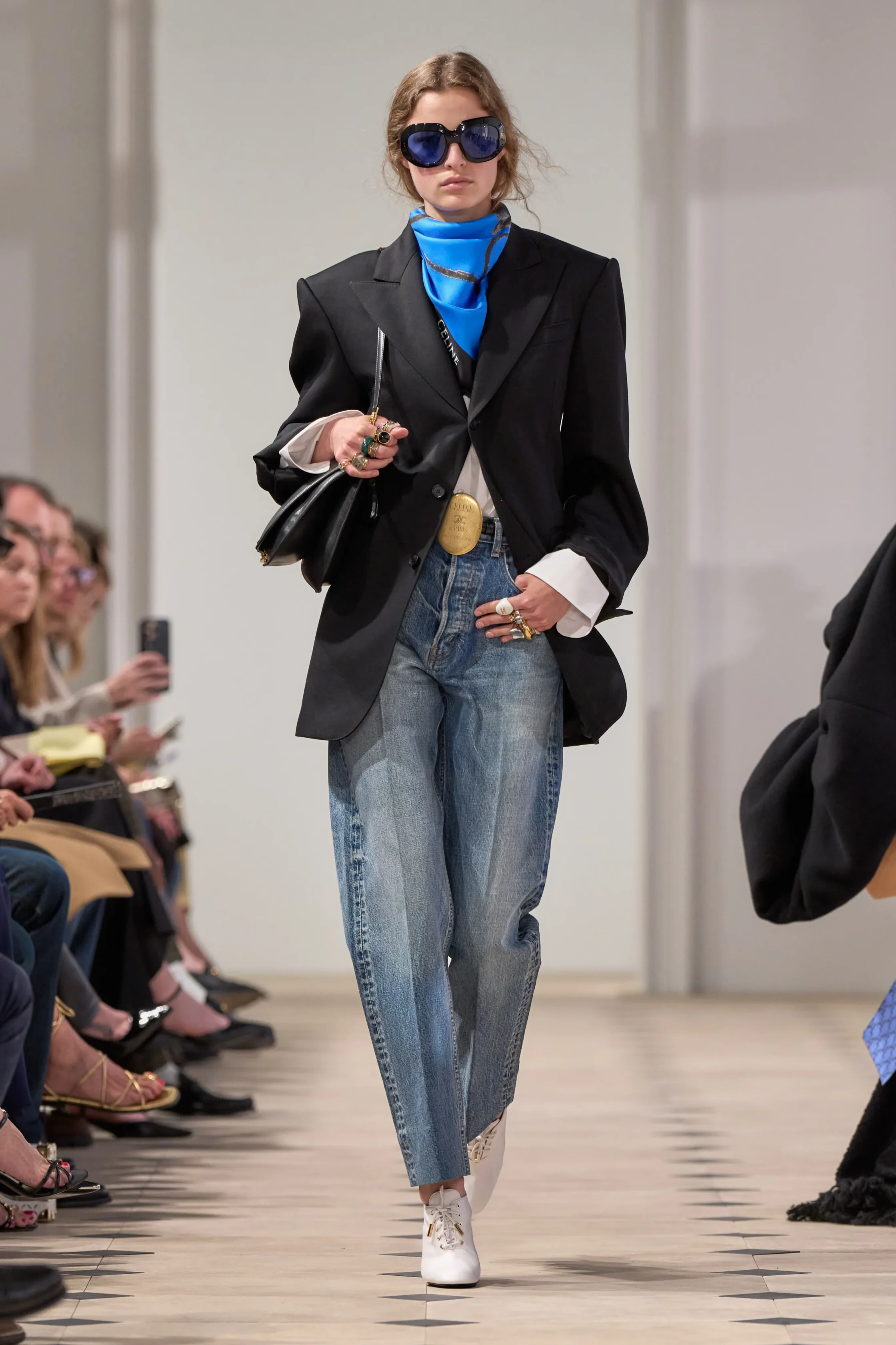 sophisticated jeans celine blue scarf sunglasses ss26