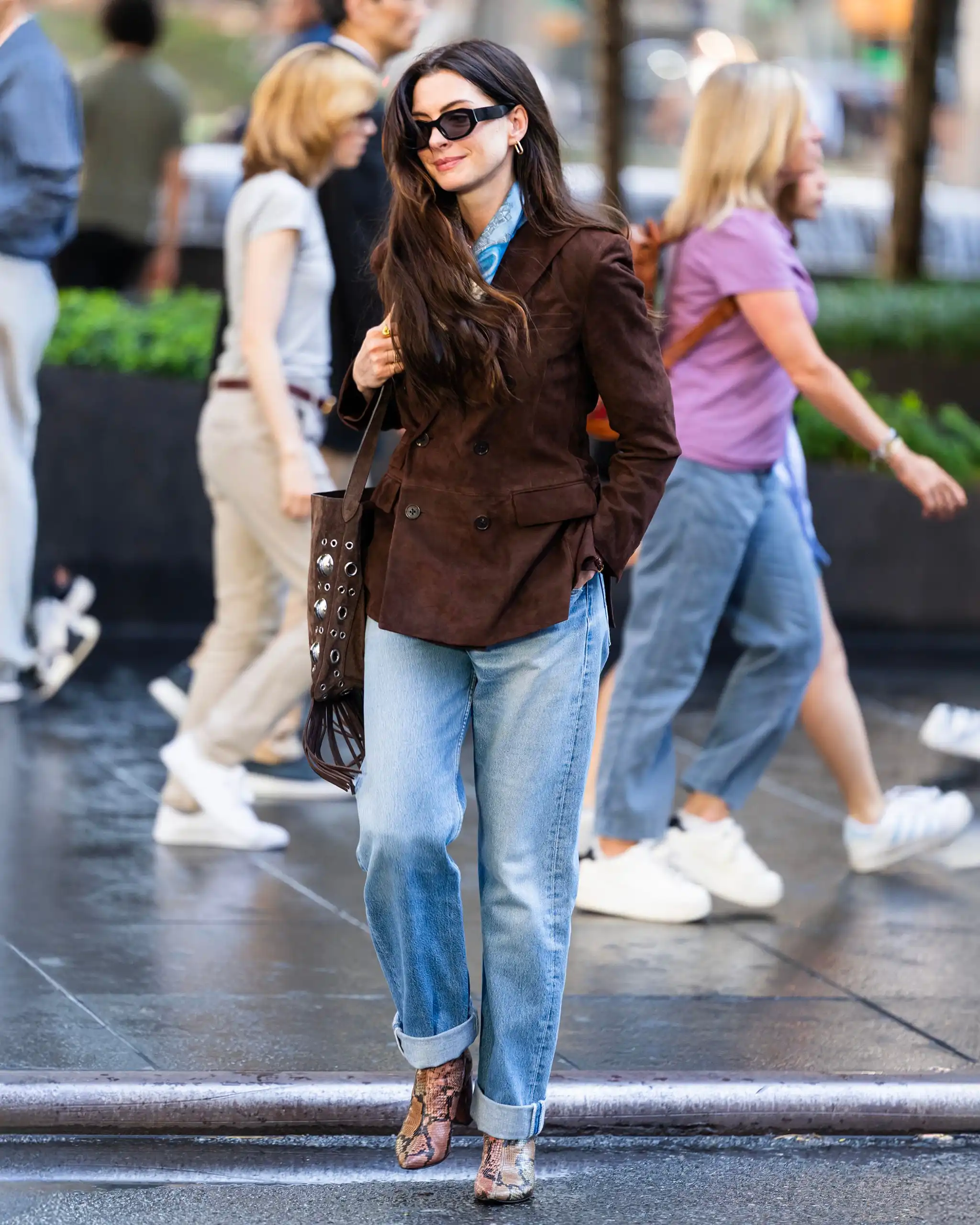 IN RALPH LAUREN SEUDE JACKET, Valentino studded bag, and zadig & voltaire boots