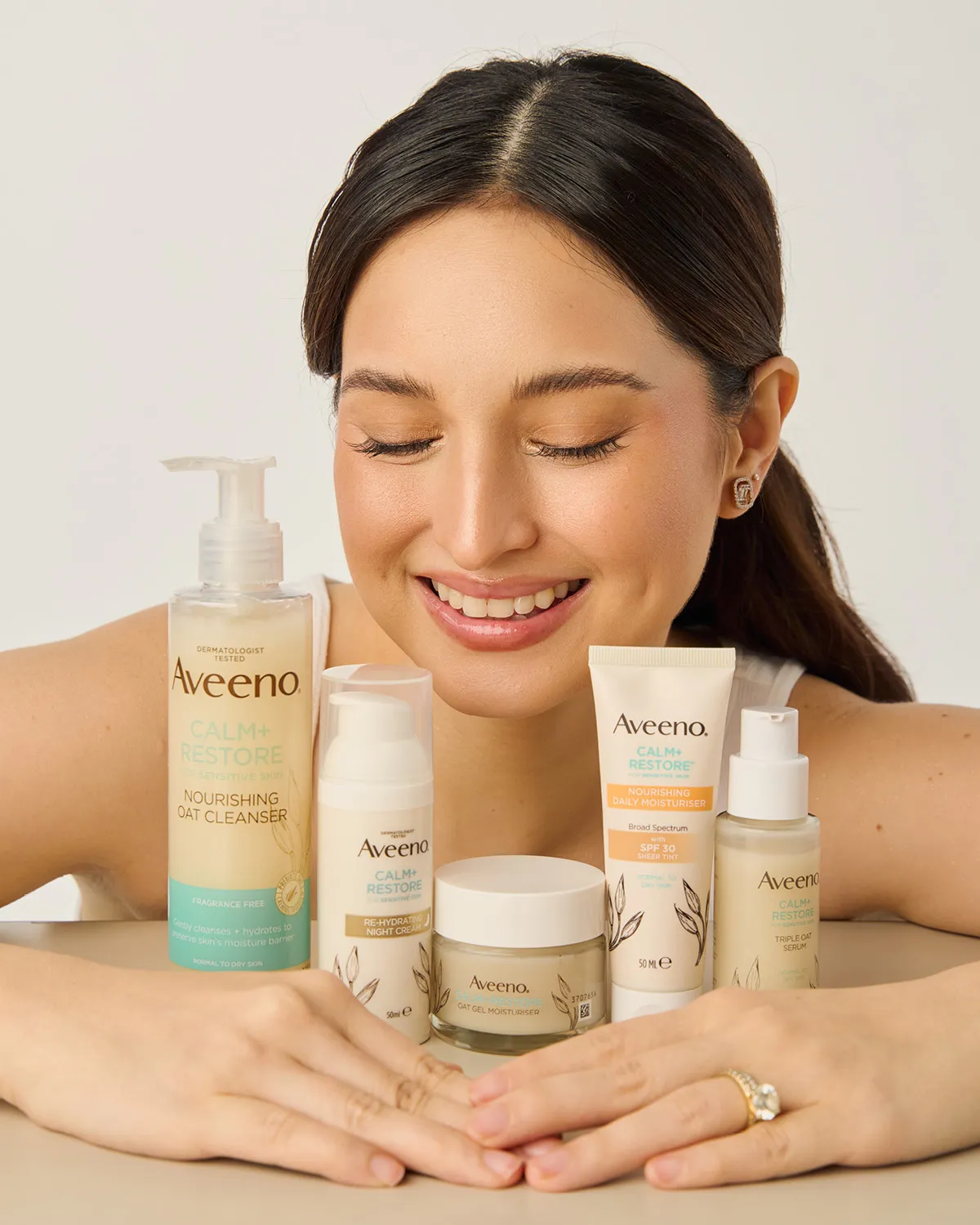 aveeno's skincare line is formulated with prebiotic oats to soothe skin