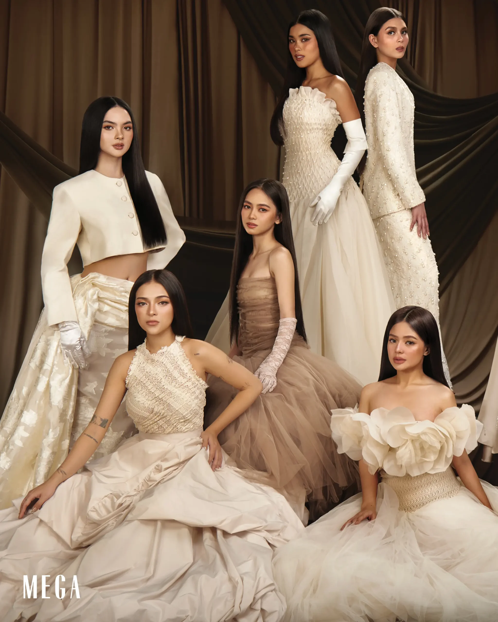 Kai Montinolla, Mika Salamanca, Ashtine Olviga, Shuvee Etrata, Ashley Ortega, and Bianca de Vera in VANIA ROMOFF DRESSES, JAGGY GLARINO GLOVES mega women to watch