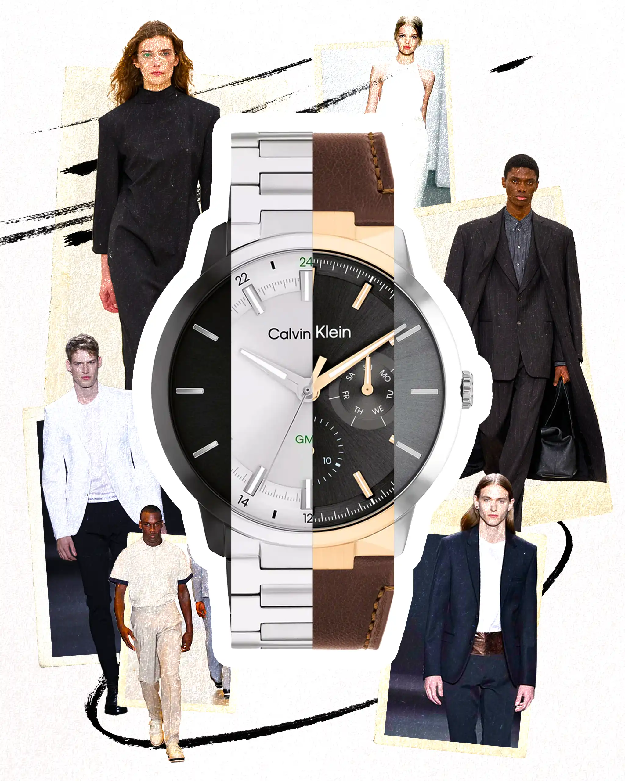 Calvin Klein's 'Return to Timeless' analog watches, styled by MEGA
