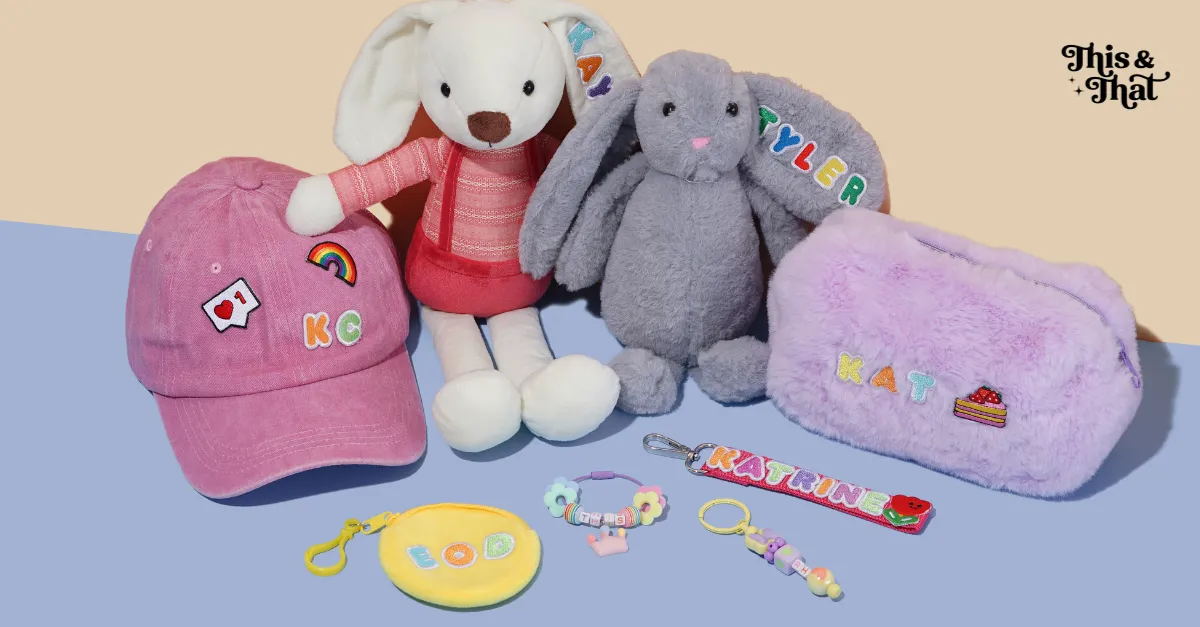 Personalized hats, stuff toys, charms, and more