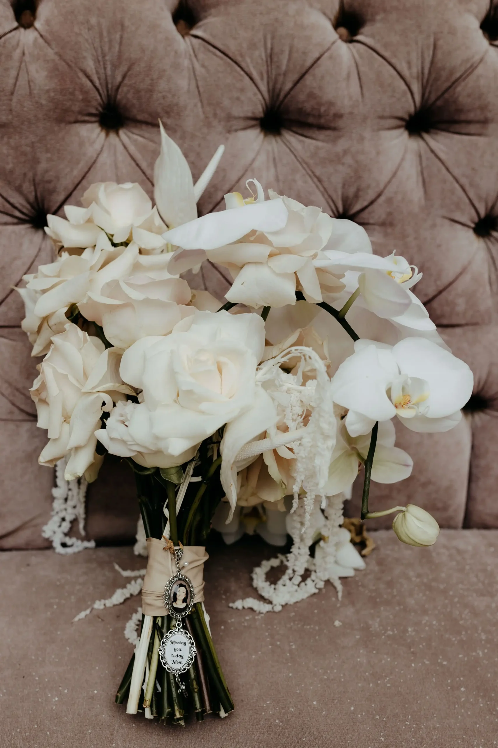 A closer look at the bride's bouquet, a tribute to her mother, the founder of Designer Blooms
