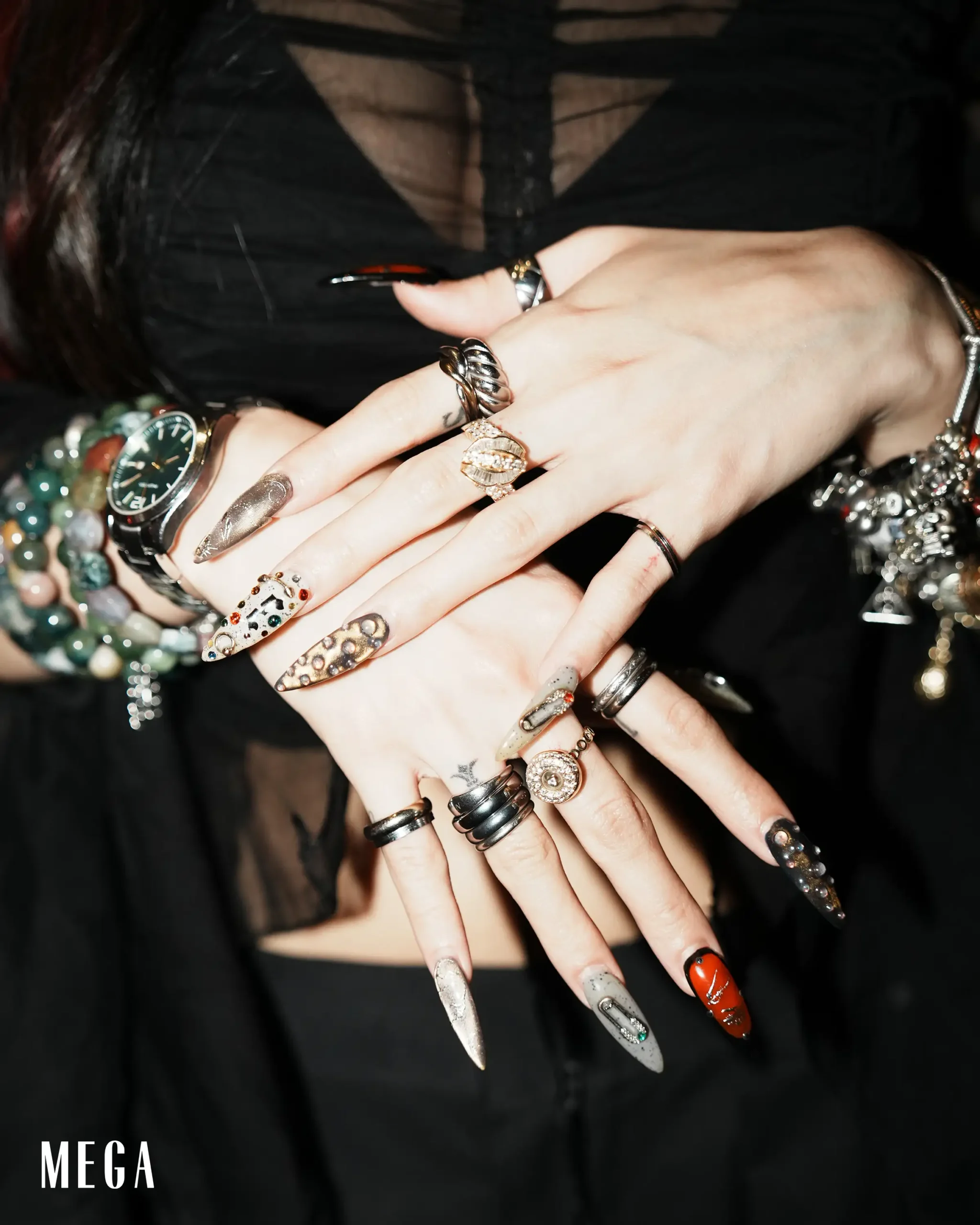 Angia Laurel's jewelry stack