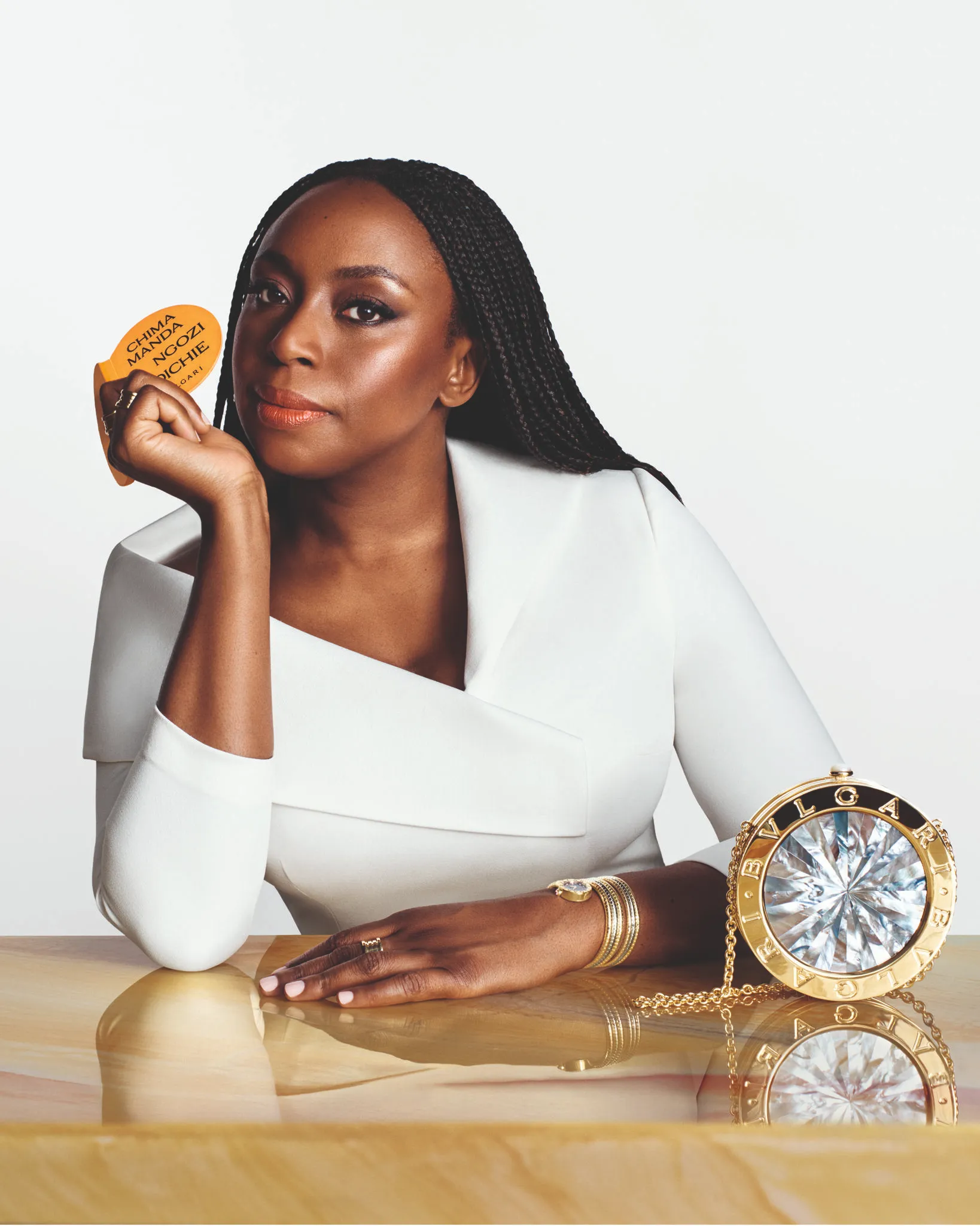 Chimamanda Ngozi Adichie WITH THE BVLGARI ICONS Minaudière: BVLGARI BVLGARI