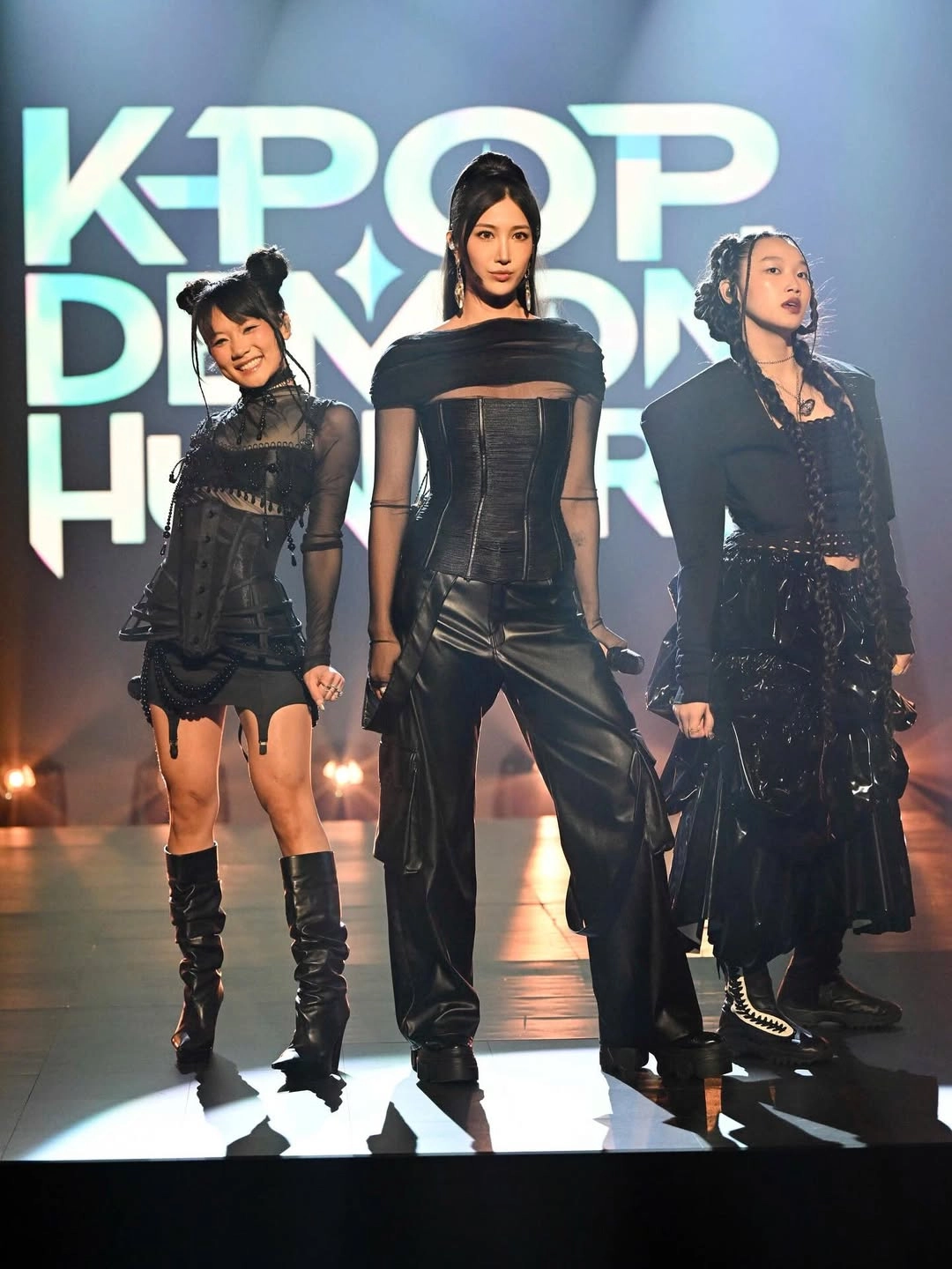 Huntrix singers rei ami, ejae, and audrey nuna from K-Pop Demon Hunters